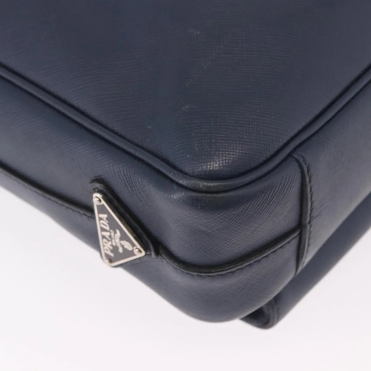 Prada Briefcase Leather Blue Leather Briefcase Bag (Pre-Owned)
