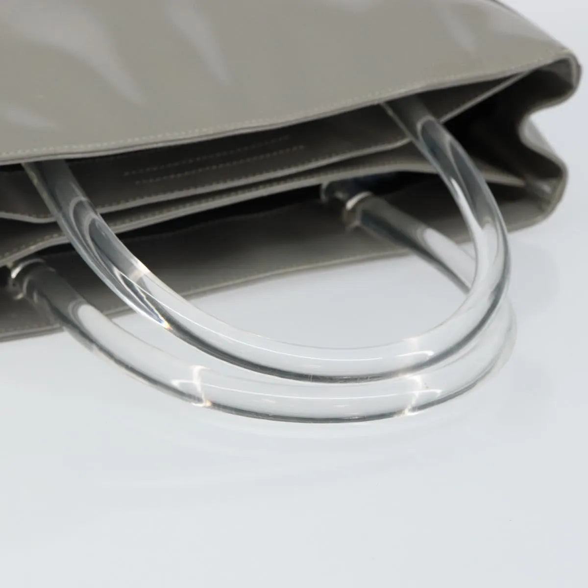 Prada Resin Handle Tote Patent Leather Gray Patent_Leather Tote Bag Bag (Pre-Owned)