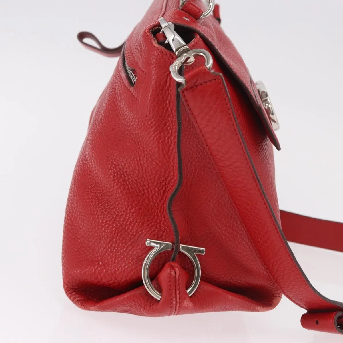 Salvatore Ferragamo Sofia Satchel Grainy Leather Red Leather Handbag (Pre-Owned)