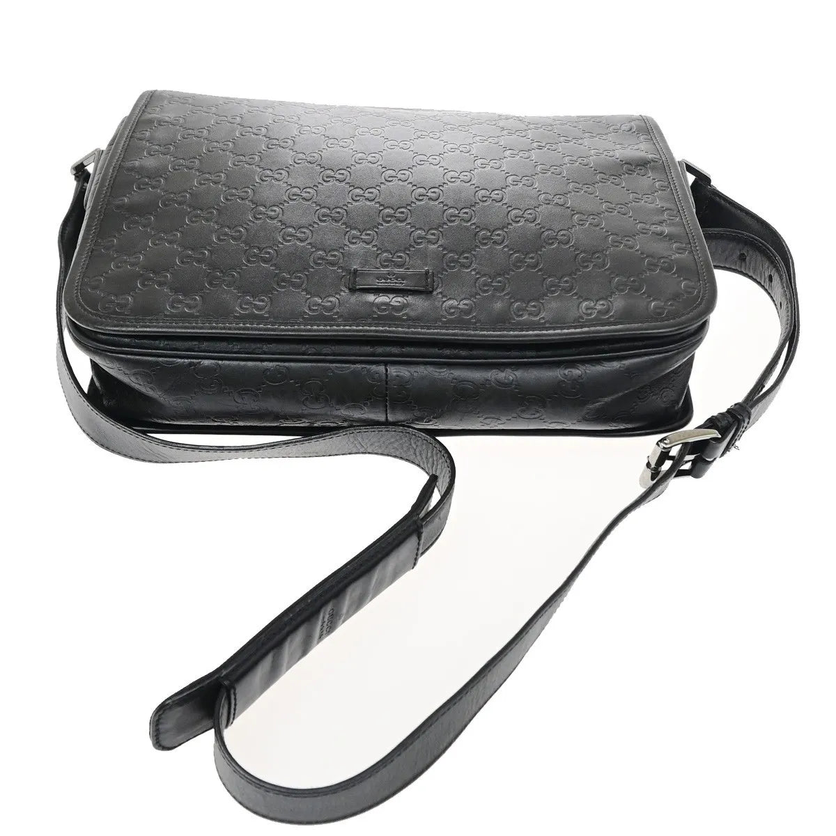 Gucci Flap Messenger Bag (Outlet) Guccissima Leather Black Leather Shoulder Bag Bag (Pre-Owned)