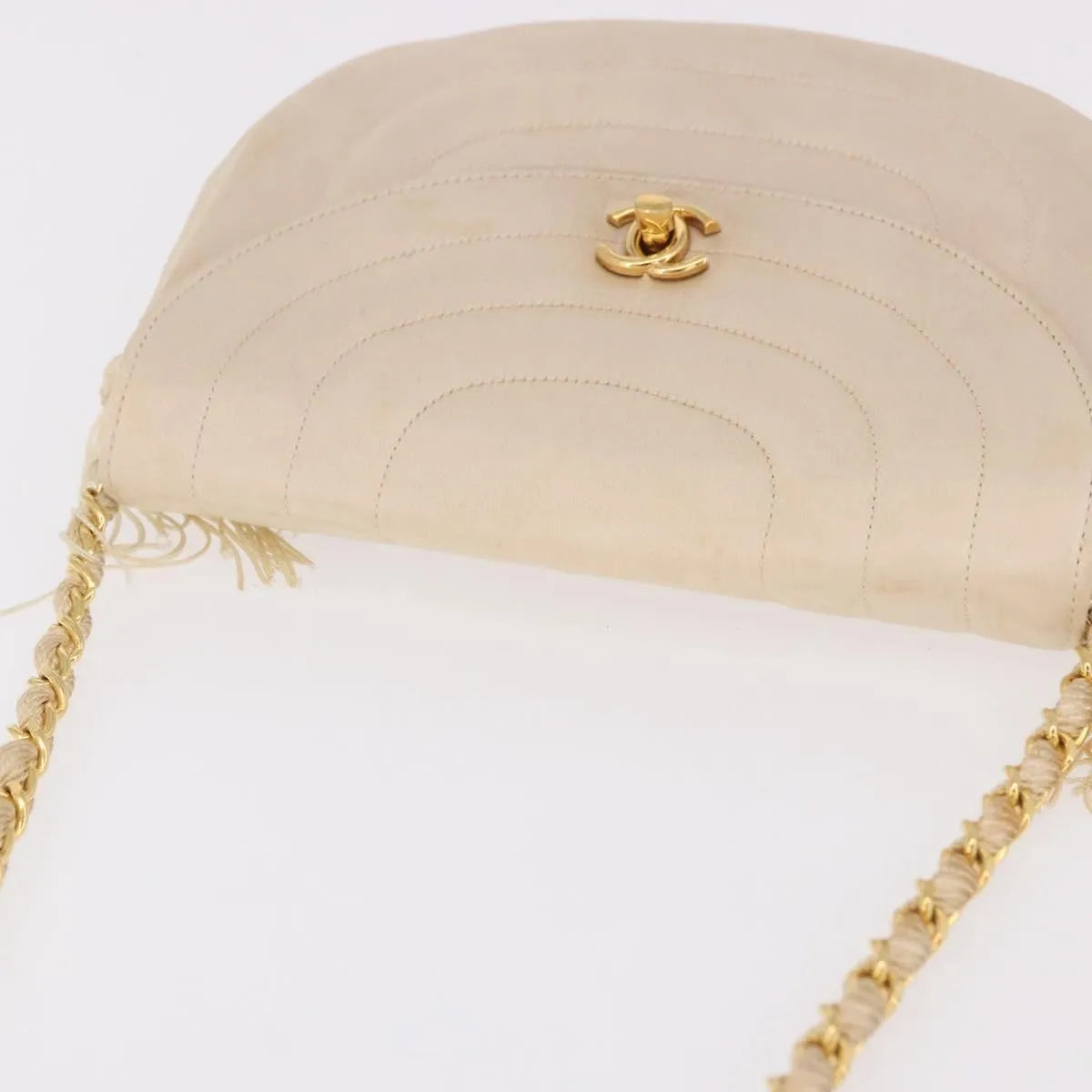 Chanel Vintage Round Flap Satin Beige Satin Shoulder Bag Bag (Pre-Owned)