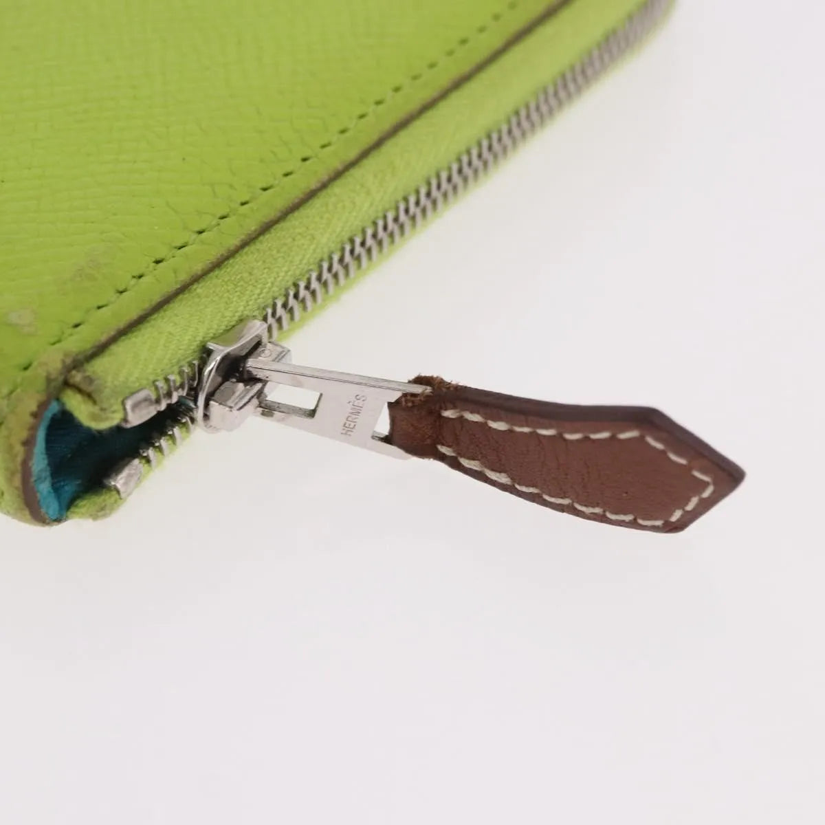 Hermes Azap Zip Around Wristlet Wallet With Lucky Strap Epsom Green Leather Wallets Accessory (Pre-Owned)