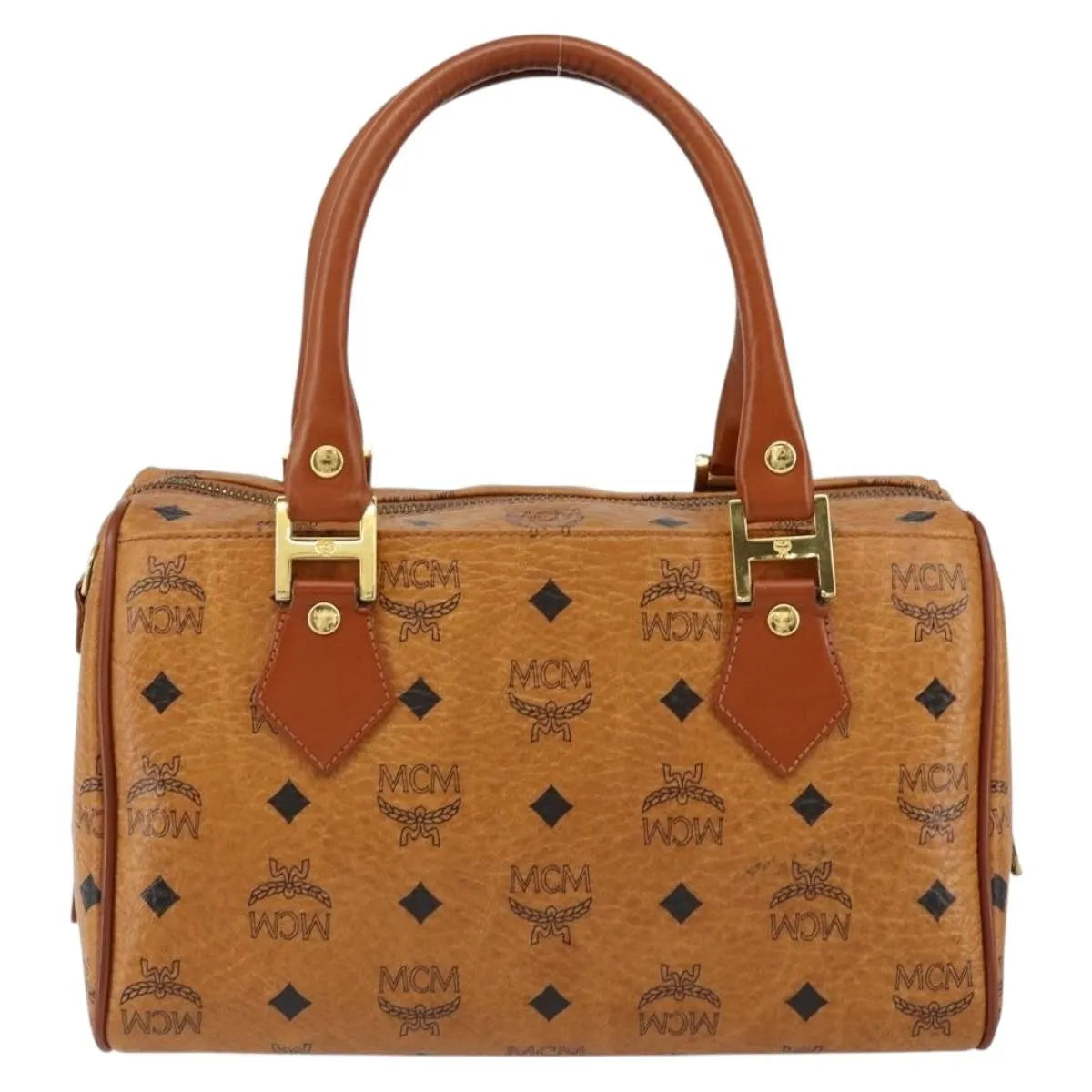 MCM Visetos Logogramme Canvas And Leather Brown Leather Handbag (Pre-Owned)