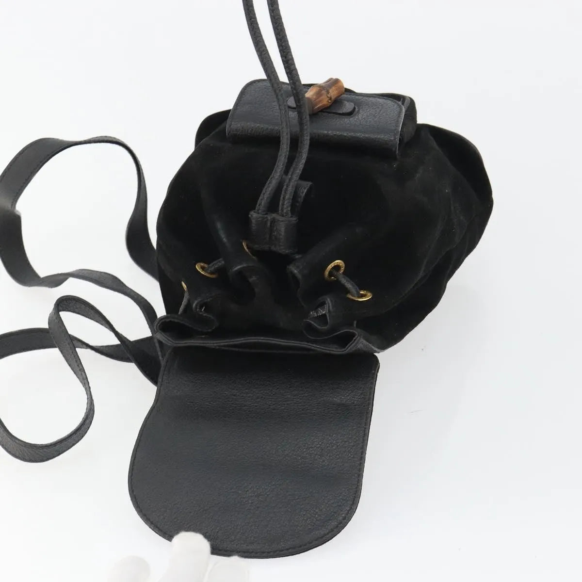 Gucci Gucci Bamboo Daim Black Suede Backpack Bag (Pre-Owned)
