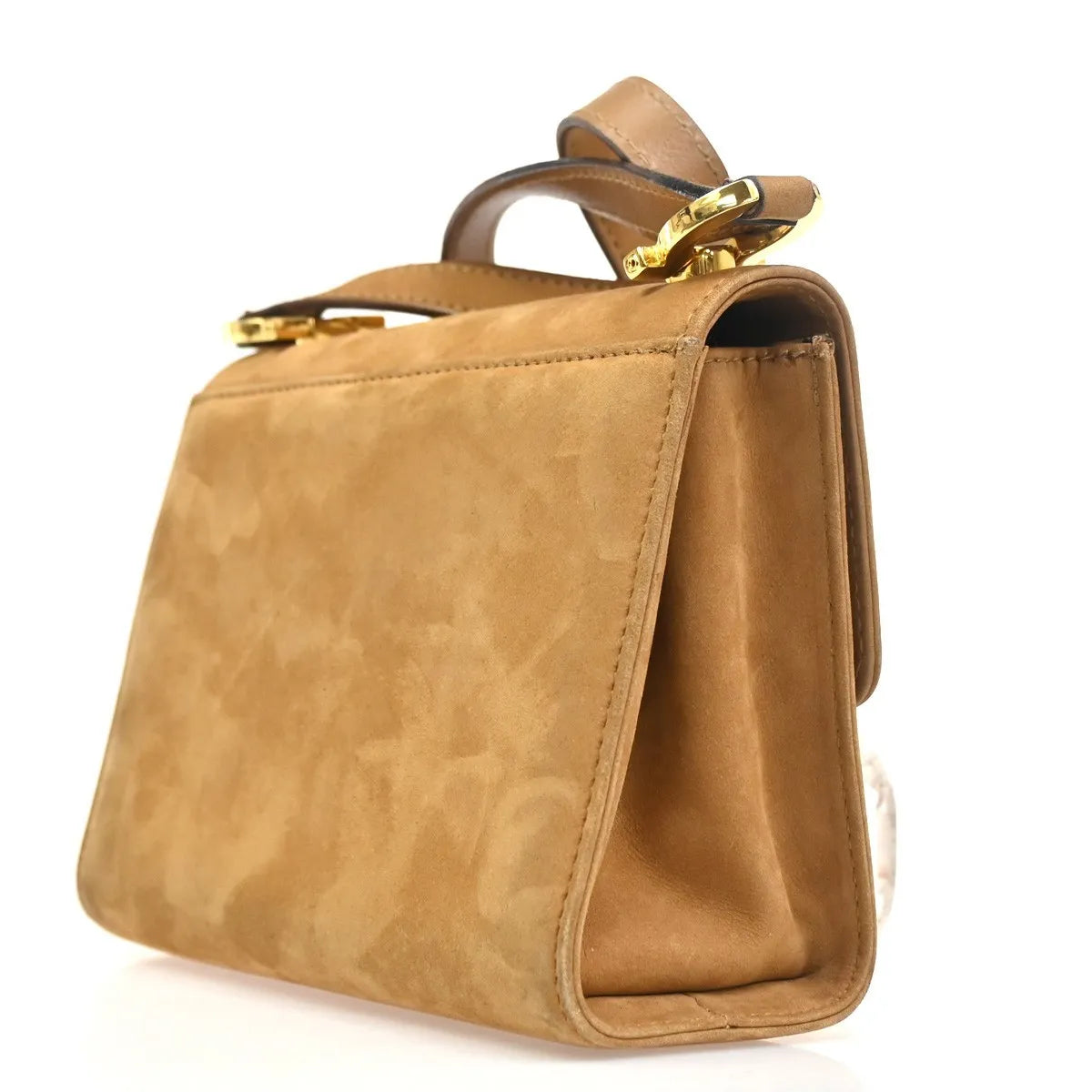 Salvatore Ferragamo Gancini Suede Brown Suede Shoulder Bag Bag (Pre-Owned)
