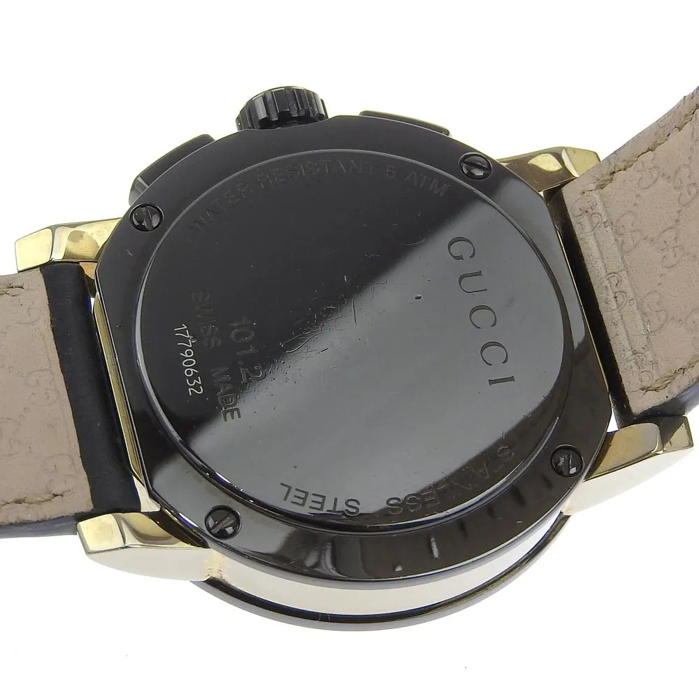Gucci 101G Chronograph Quartz Watch Stainless Steel And Guccissima Leather With Diamond Markers Watch (Pre-Owned)