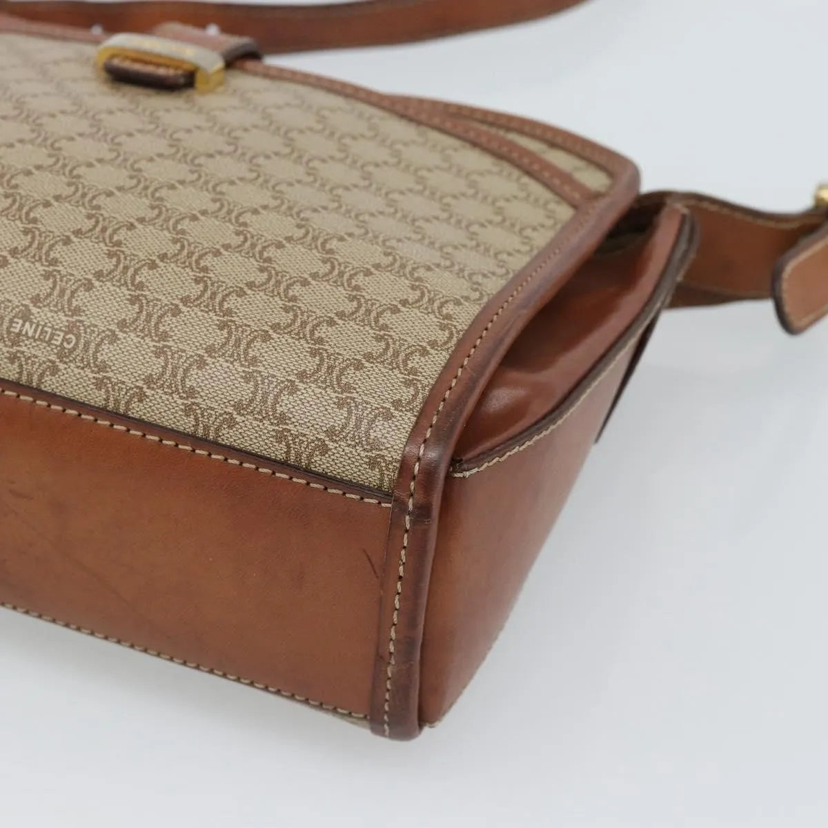 Celine Vintage Macadam Canvas And Leather Beige Canvas Shoulder Bag Bag (Pre-Owned)
