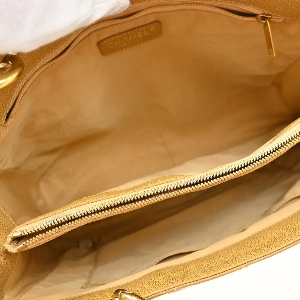 Chanel Grand Shopping Tote Quilted Caviar Beige Calfskin Tote Bag Bag (Pre-Owned)