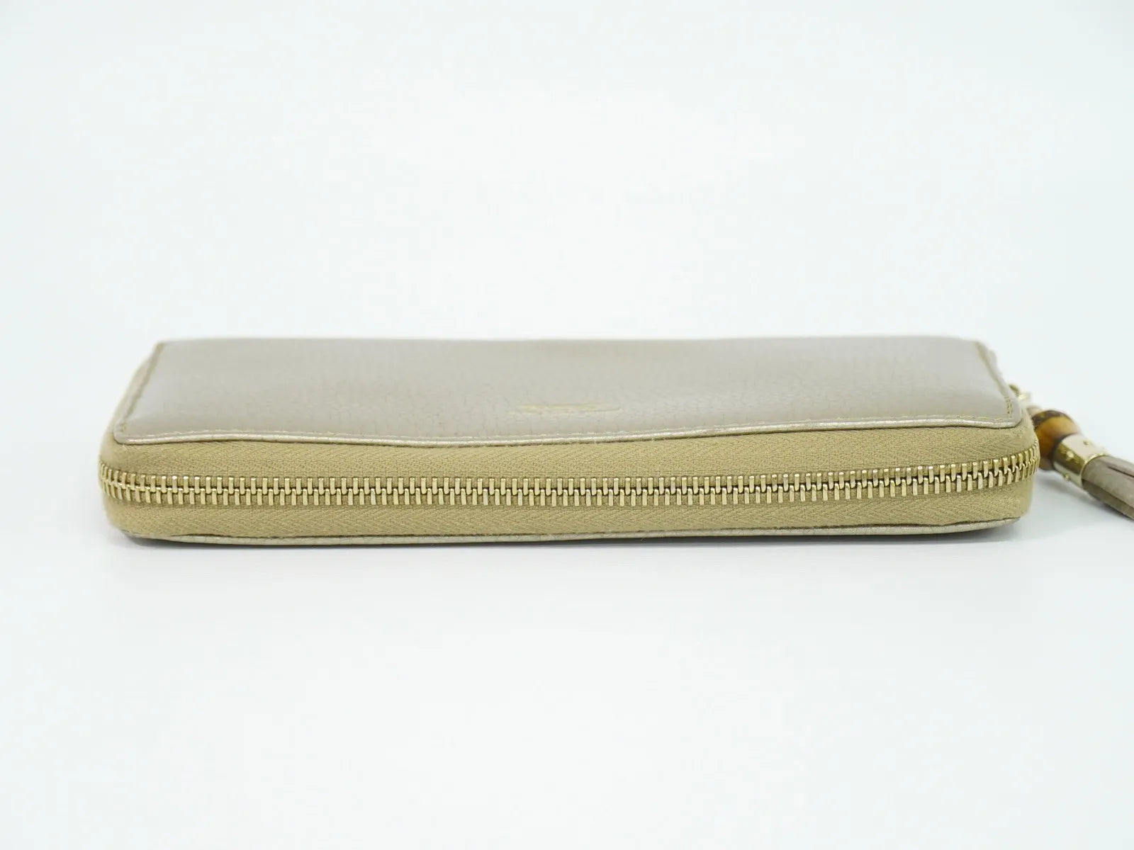 Gucci Bamboo Tassel Zip Leather Gold Leather Wallets Accessory (Pre-Owned)