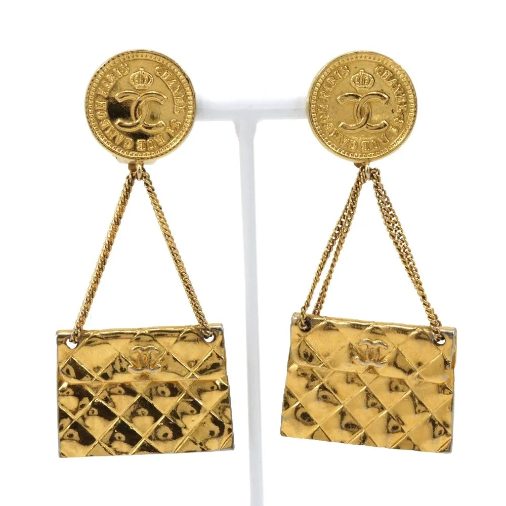 Chanel 31 Rue Cambon Flap Bag Clip-On Metal Gold Gold_Plated Earrings Jewelry (Pre-Owned)