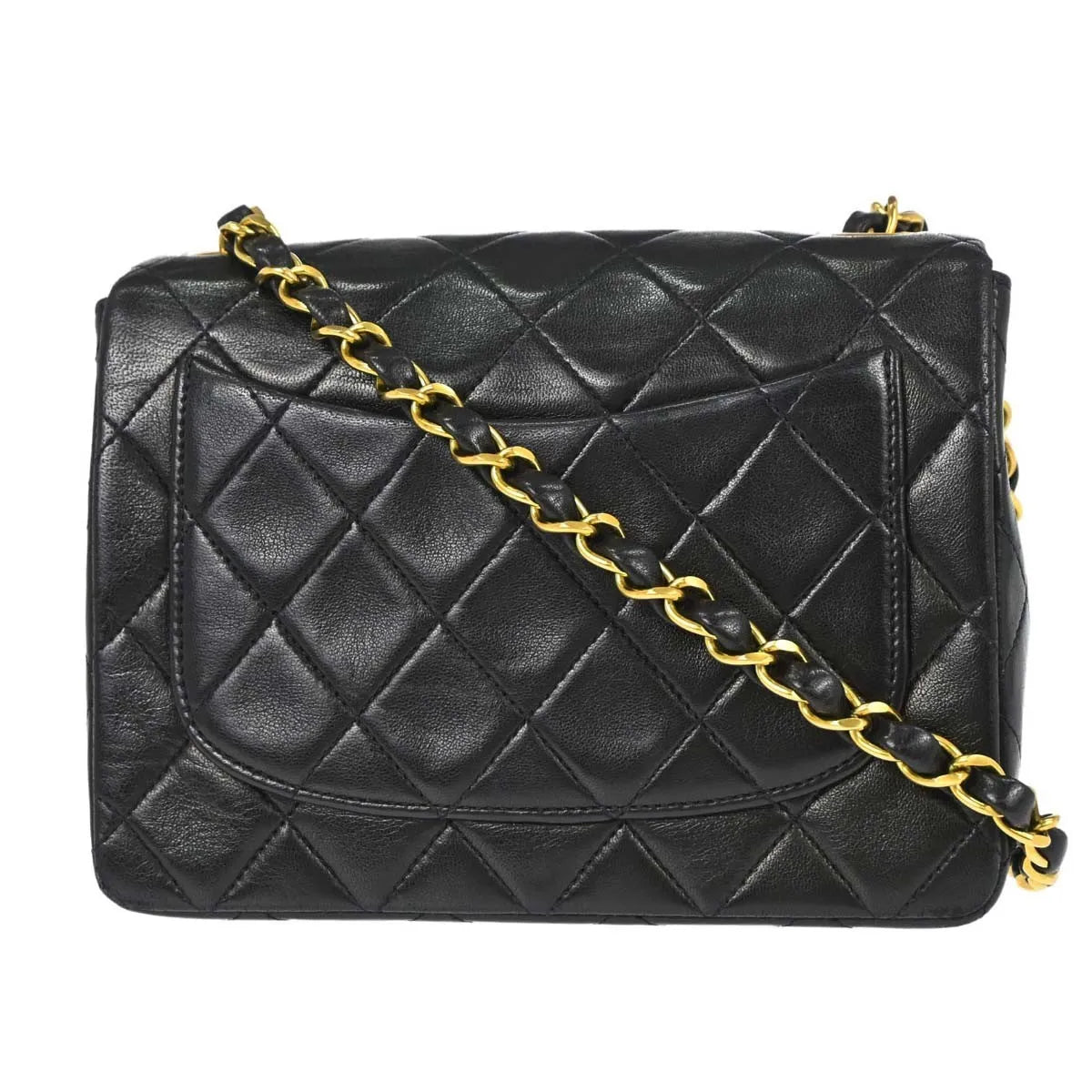 Chanel Vintage Square Classic Single Flap Quilted Lambskin Black Leather Shoulder Bag Bag (Pre-Owned)