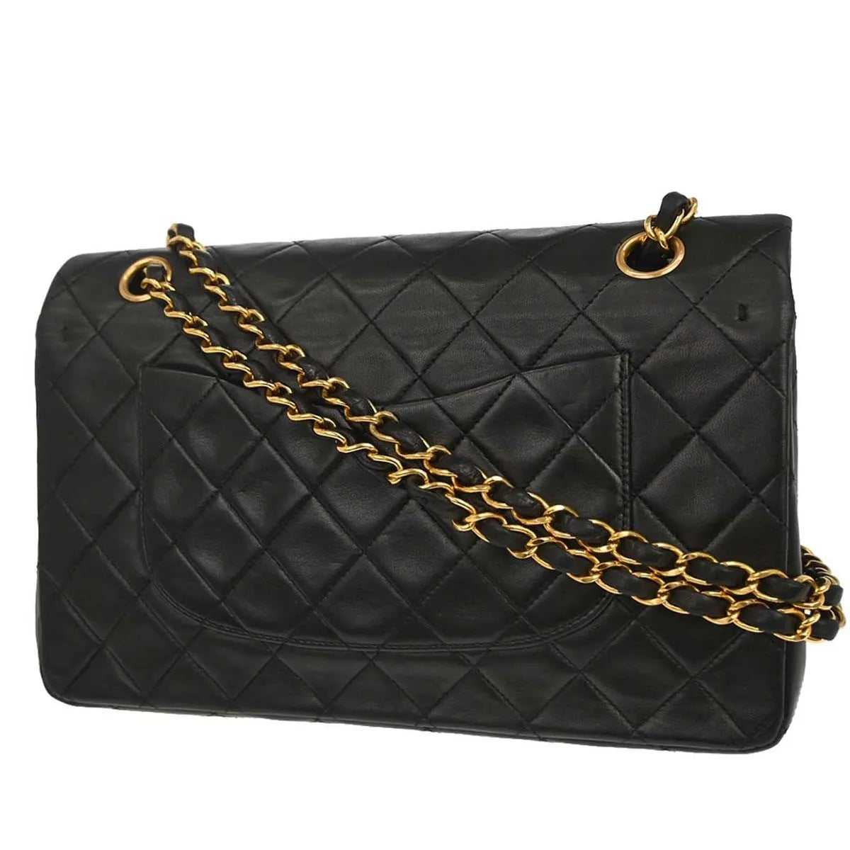 Chanel Vintage Square Classic Single Flap Quilted Lambskin Black Leather Handbag (Pre-Owned)