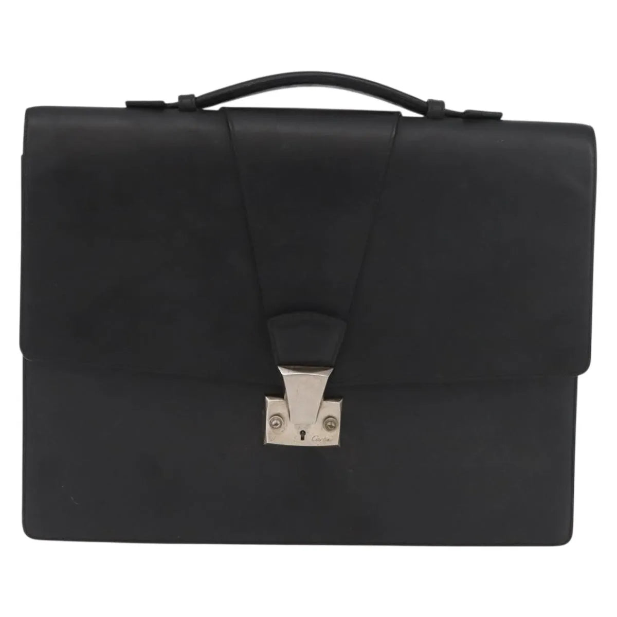 Cartier Vintage Briefcase Leather Black Leather Briefcase Bag (Pre-Owned)