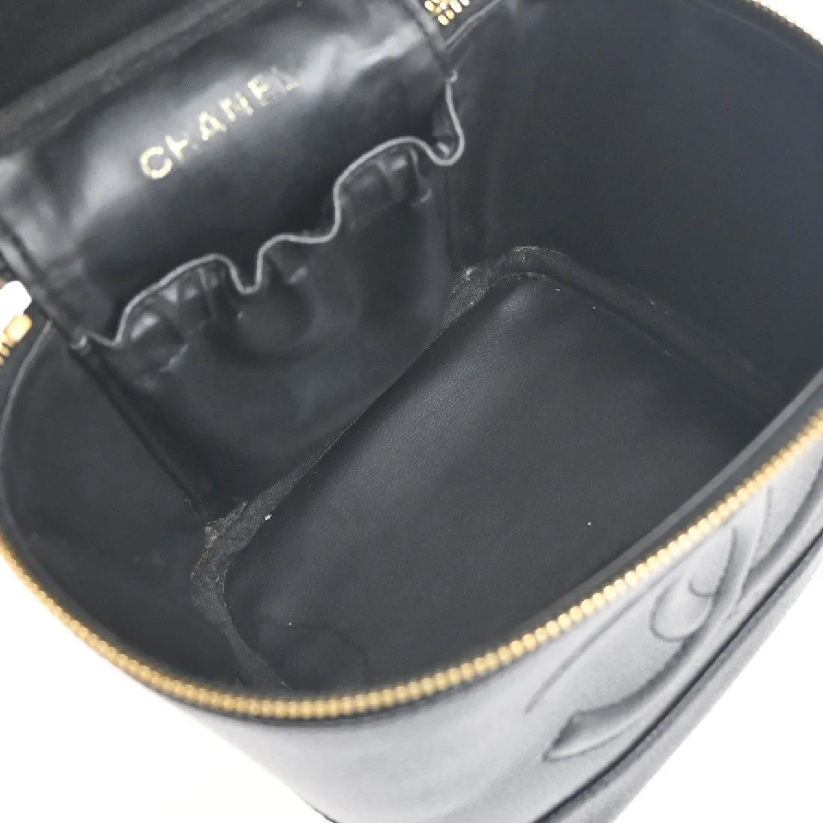 Chanel Vintage Timeless Cosmetic Case Caviar Black Leather Handbag (Pre-Owned)