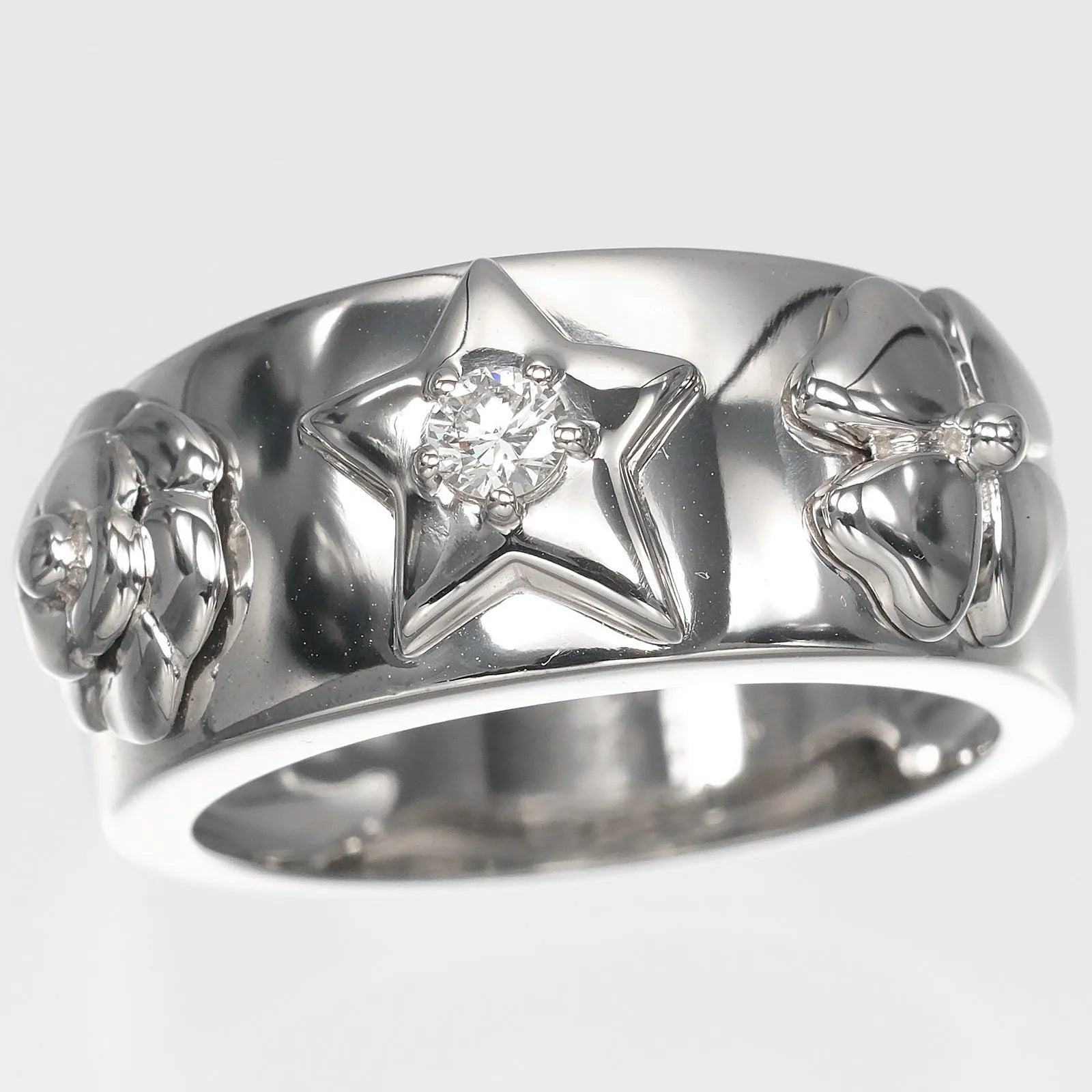 Chanel 3 Symbols 18K White Gold With Diamond Silver White_Gold Ring Jewelry (Pre-Owned)