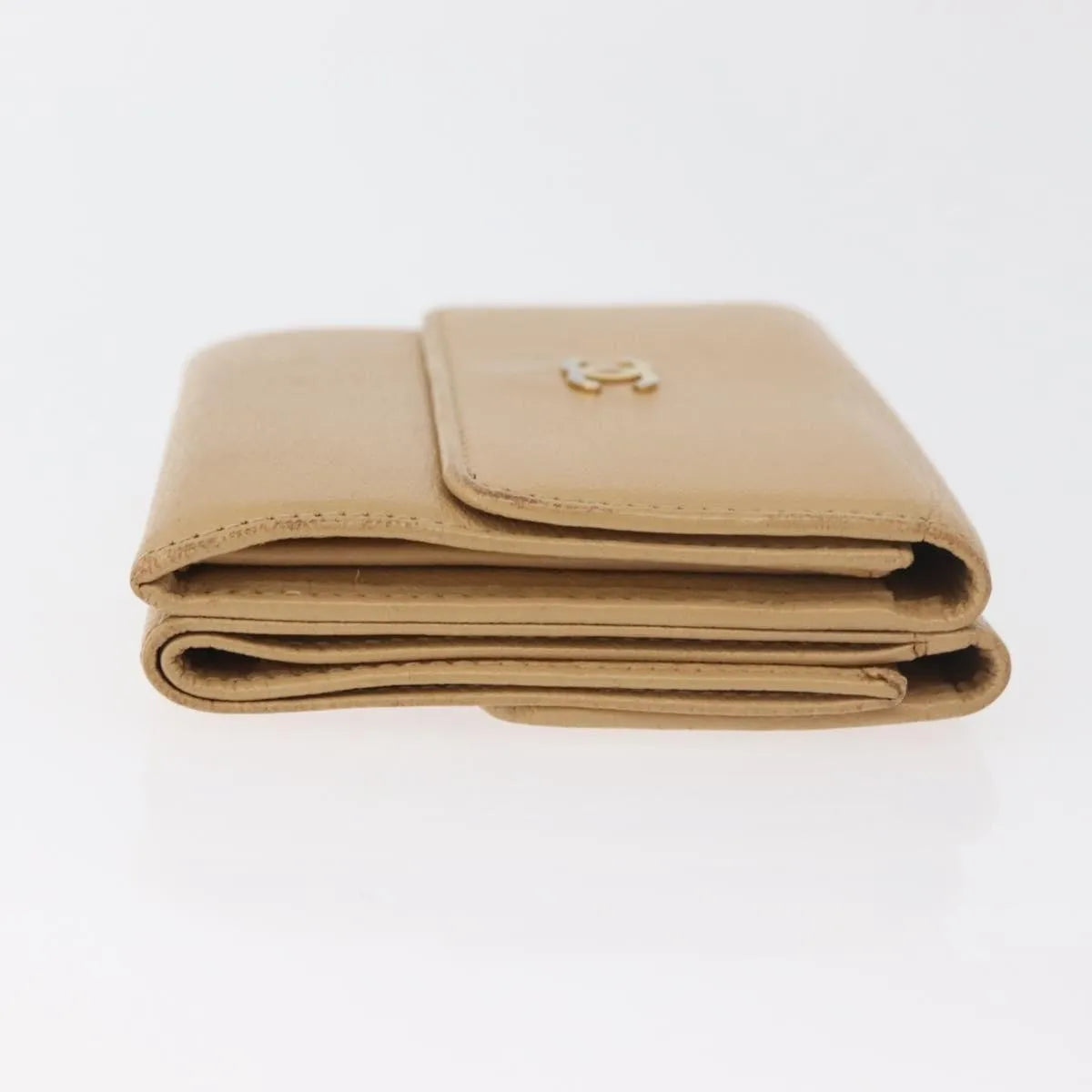 Chanel Cc Trifold Leather Beige Leather Wallets Accessory (Pre-Owned)