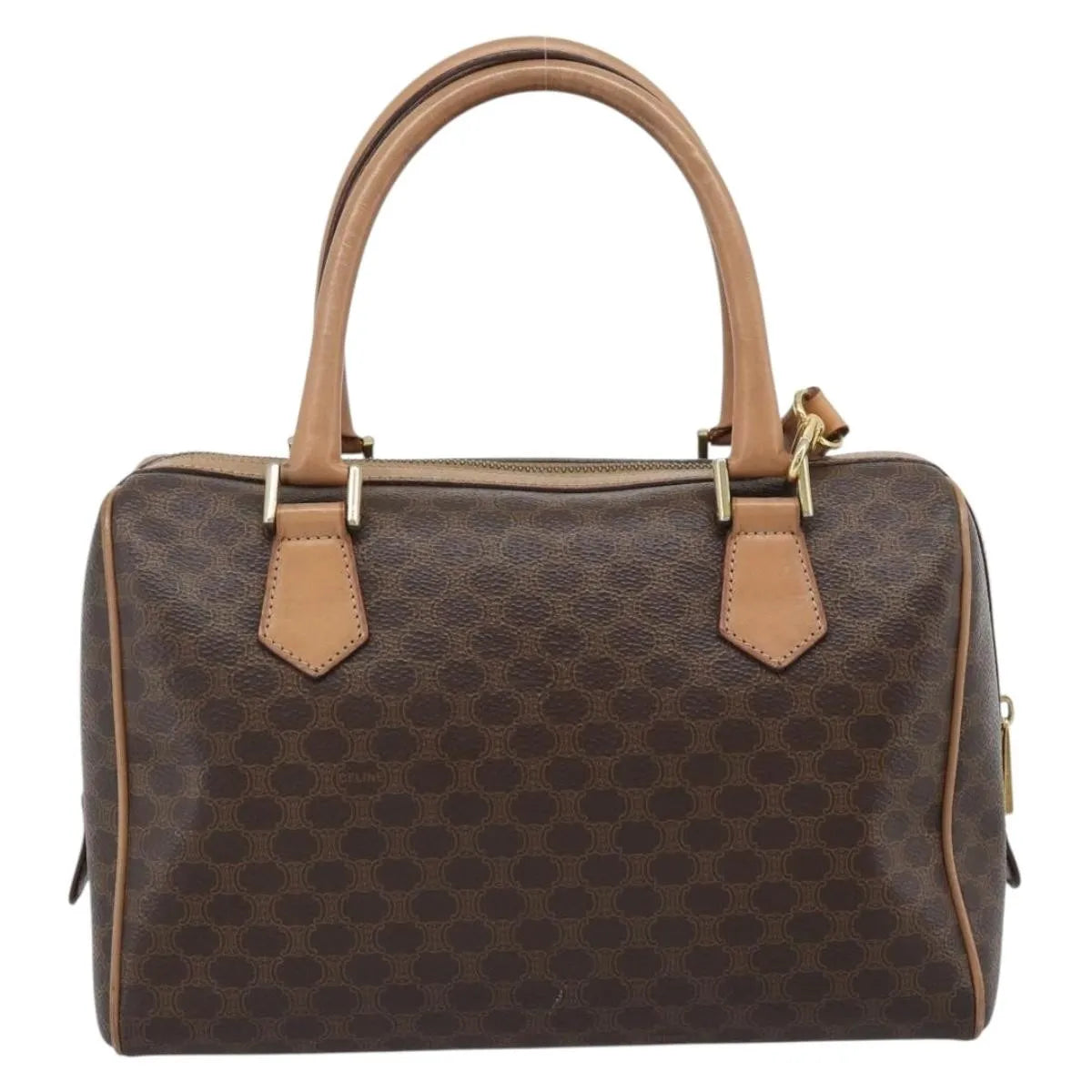 Celine Vintage Macadam Boston Canvas And Leather Brown Pvc Handbag (Pre-Owned)