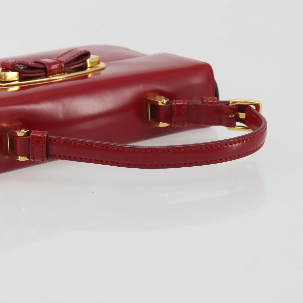 Prada Bow Top Handle Leather Red Leather Handbag (Pre-Owned)