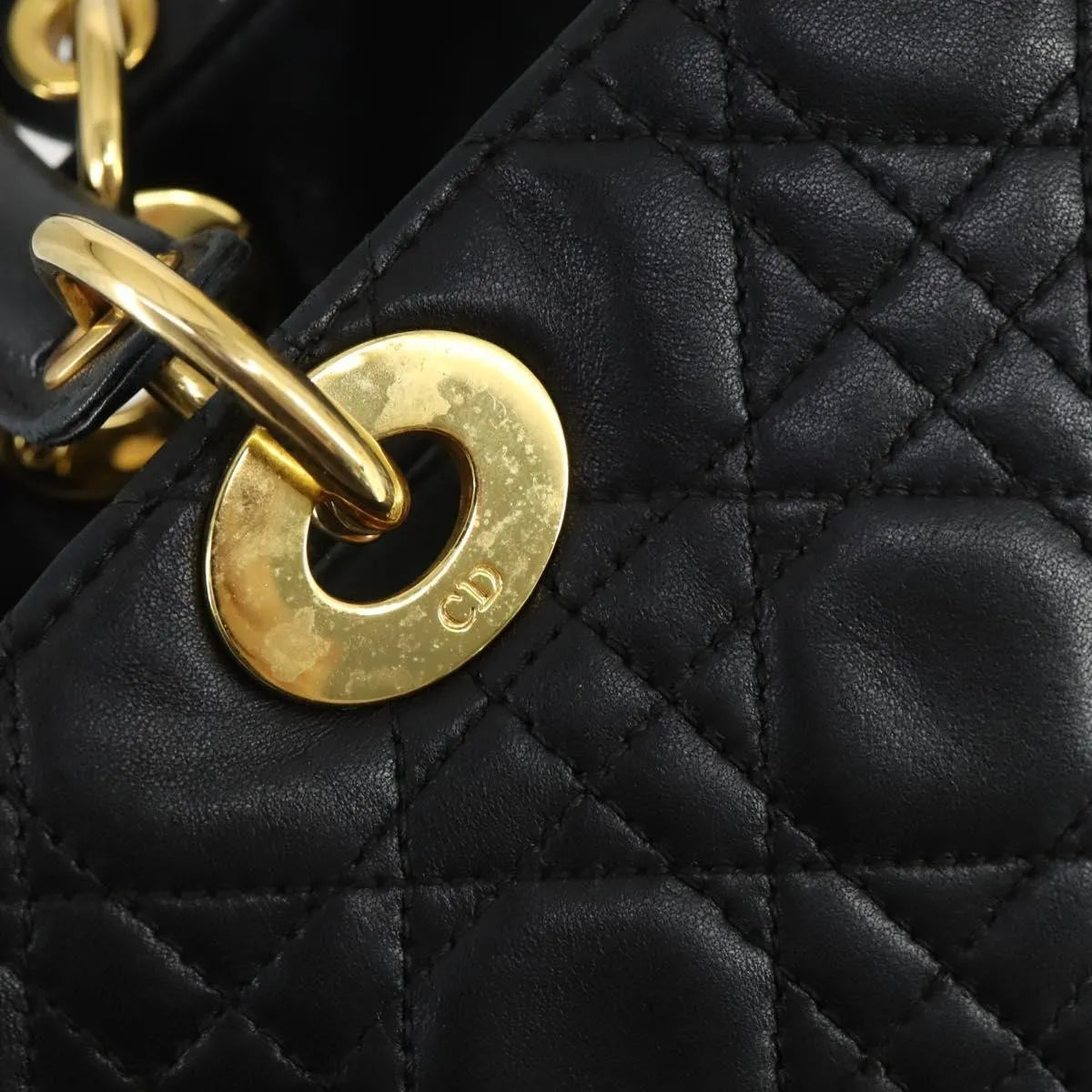 Christian Dior Lady Cannage Matelassé Black Leather Tote Bag Bag (Pre-Owned)
