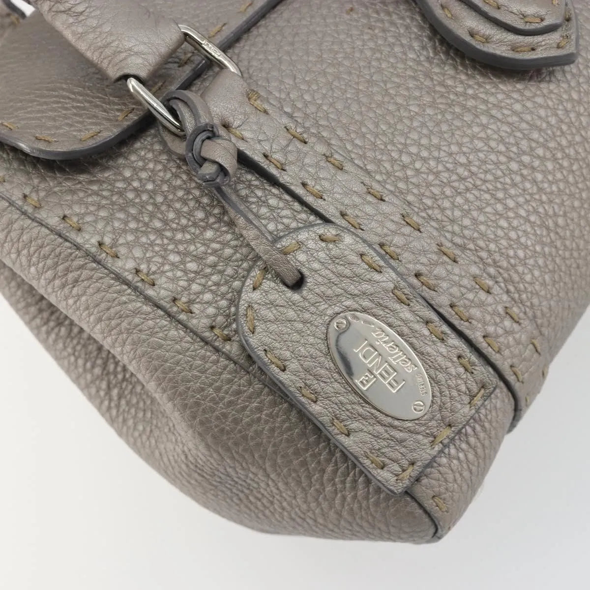 Fendi Selleria Linda Satchel Pebbled Leather Gray Leather Handbag (Pre-Owned)
