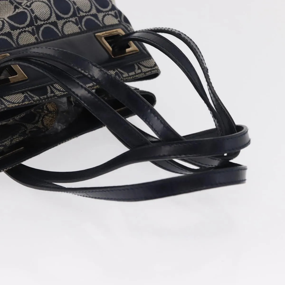 Salvatore Ferragamo Gancini Canvas And Leather Navy Canvas Shoulder Bag Bag (Pre-Owned)