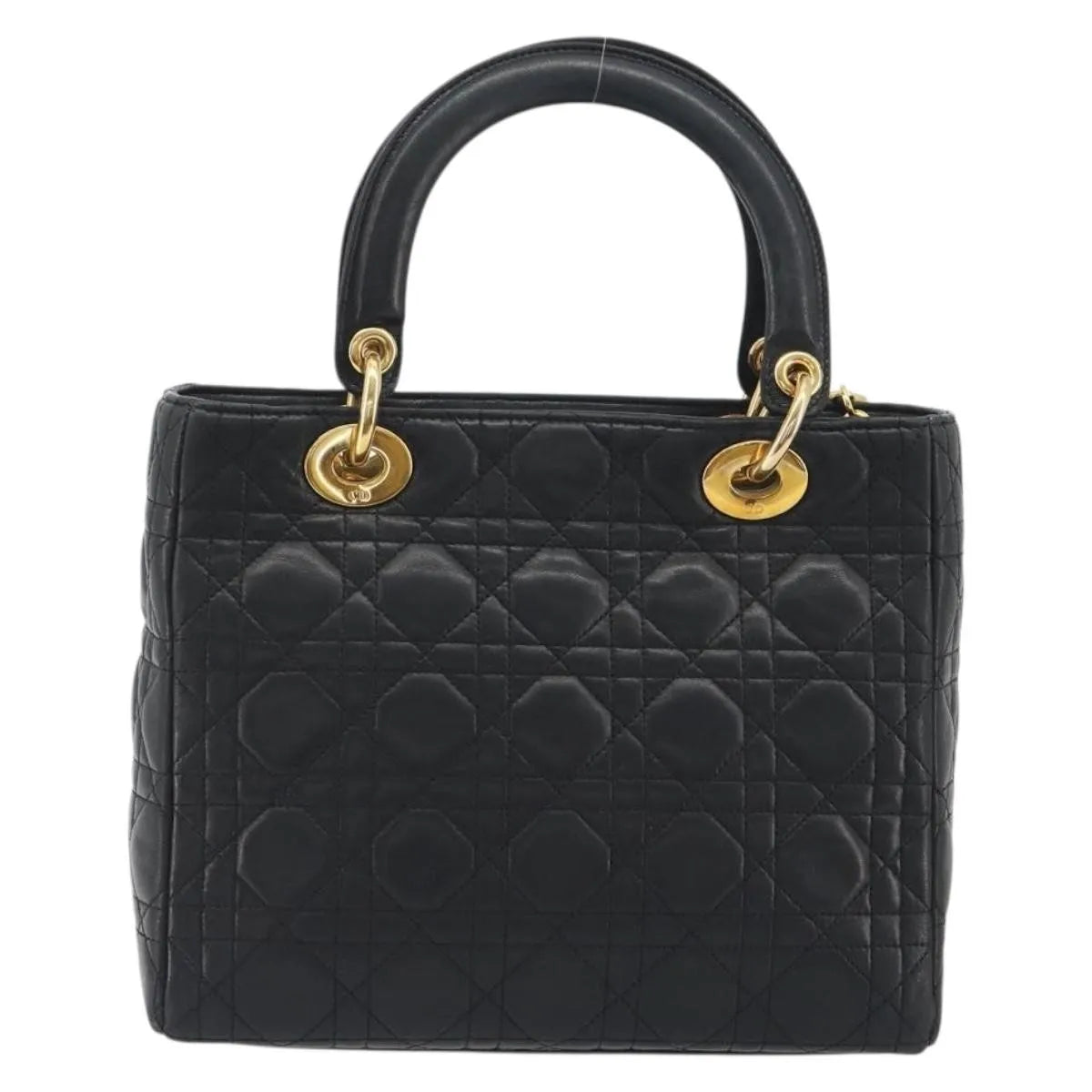 Christian Dior Vintage Lady Dior Cannage Quilt Lambskin Black Leather Handbag (Pre-Owned)