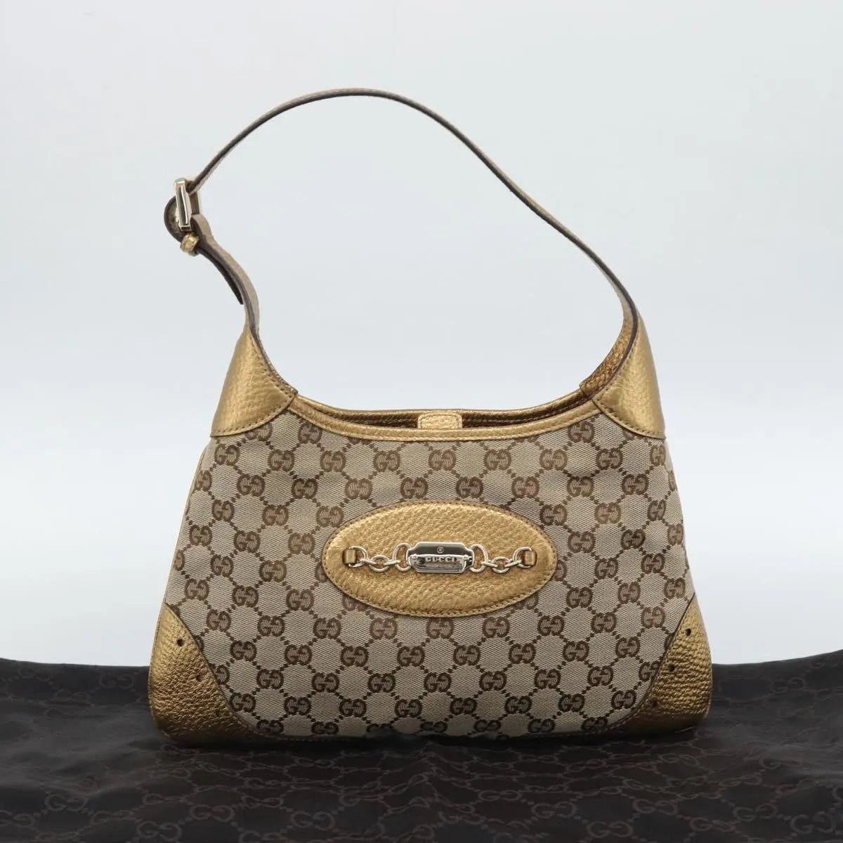 Gucci Vintage Jackie O Chain Hobo Gg Canvas And Leather Beige Canvas Handbag (Pre-Owned)
