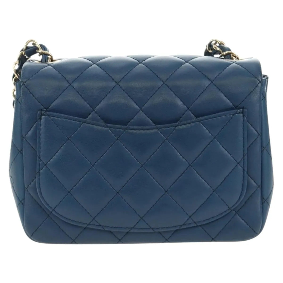 Chanel Square Classic Single Flap Quilted Lambskin Blue Leather Handbag (Pre-Owned)