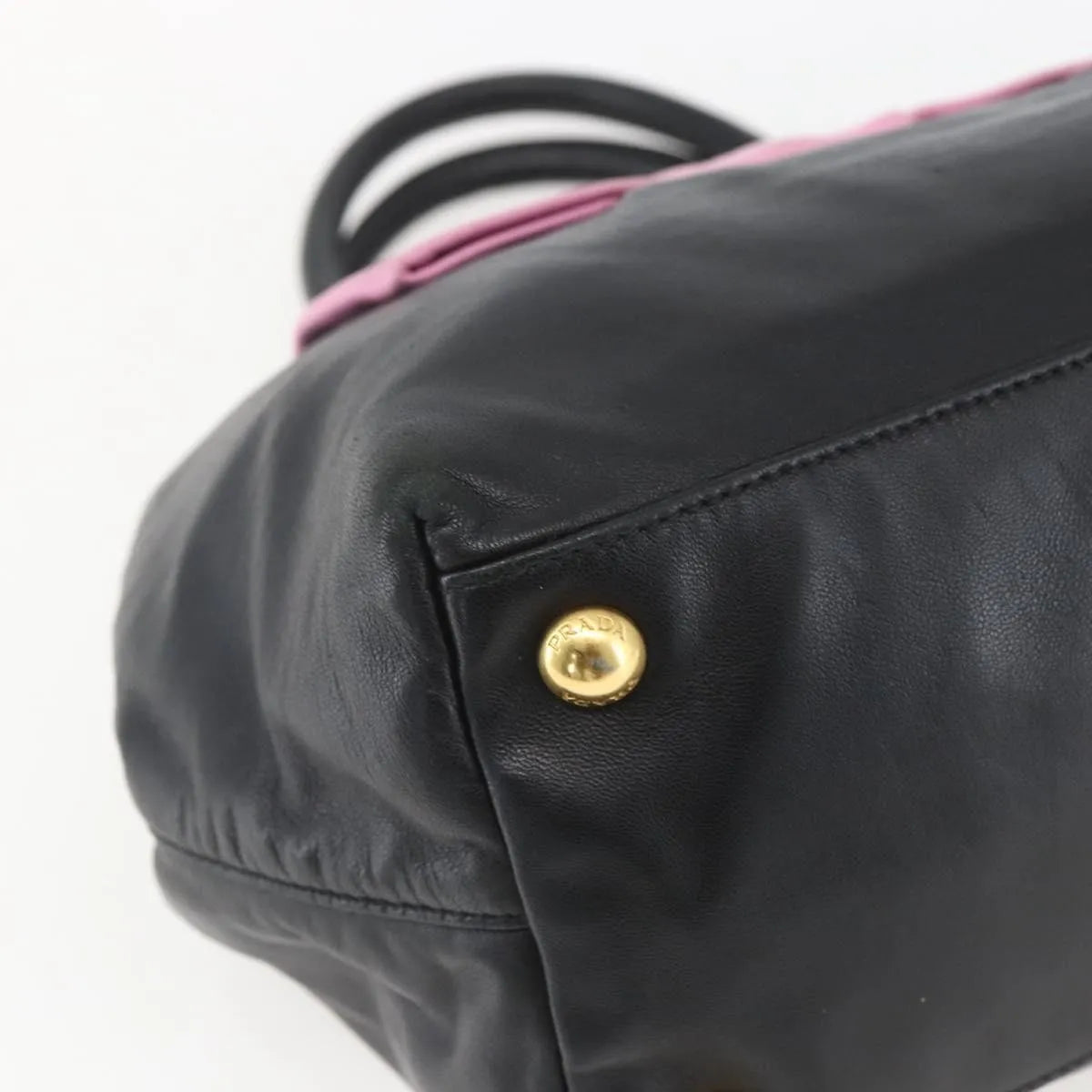 Prada Bow Tote Leather Black Leather Tote Bag Bag (Pre-Owned)