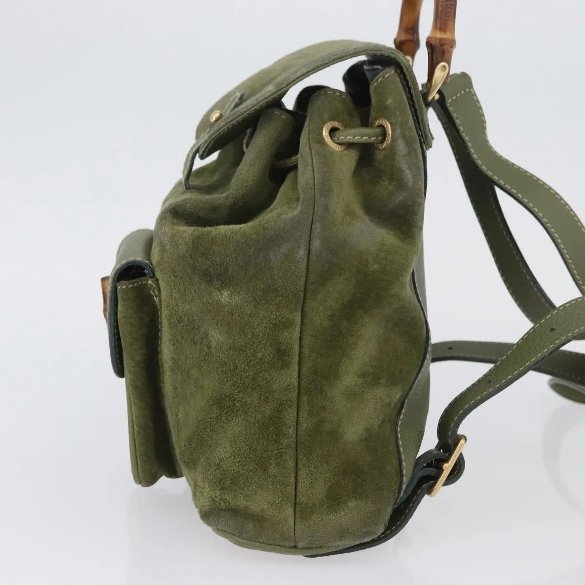Gucci Gucci Bamboo Daim Khaki Leather Backpack Bag (Pre-Owned)