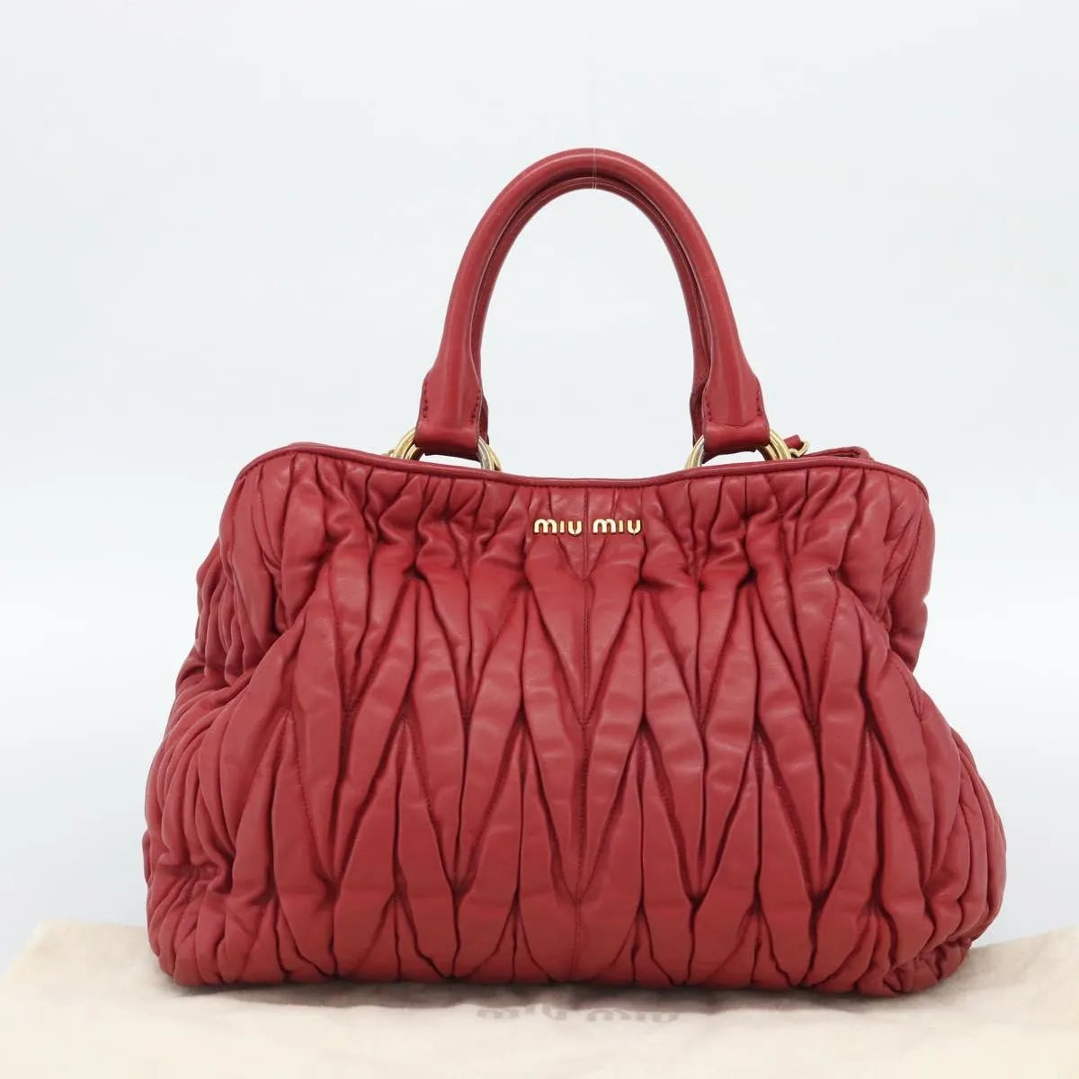 Miu Miu Matelassé Nappa Leather Top Handle Bag Leather Red Leather Shoulder Bag Bag (Pre-Owned)