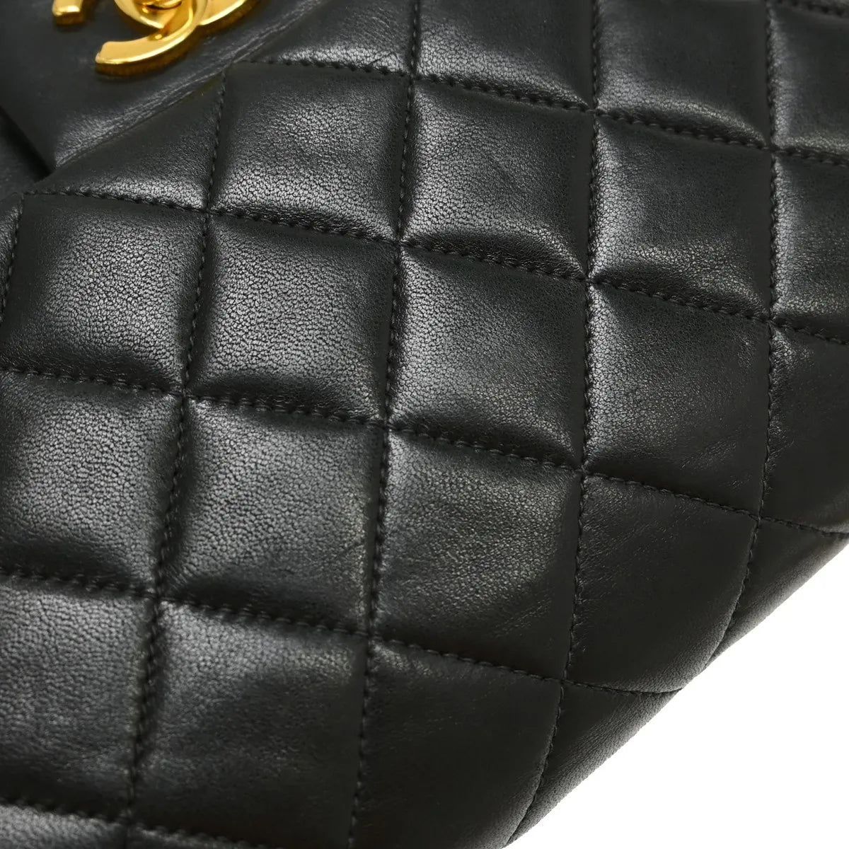 Chanel Timeless - Classic Double Flap Quilted Lambskin Black Leather Shoulder Bag Bag (Pre-Owned)