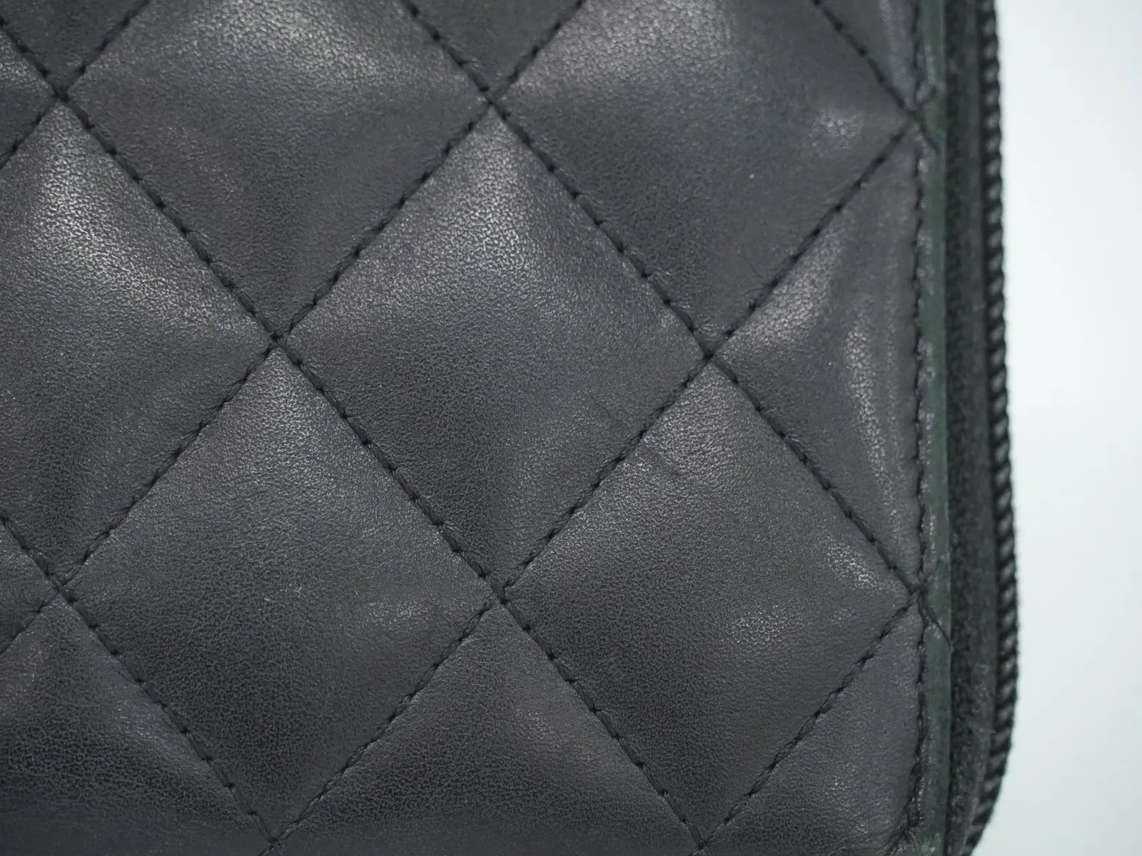 Chanel Cambon Zip Around Quilted Lambskin Black Leather Wallets Accessory (Pre-Owned)
