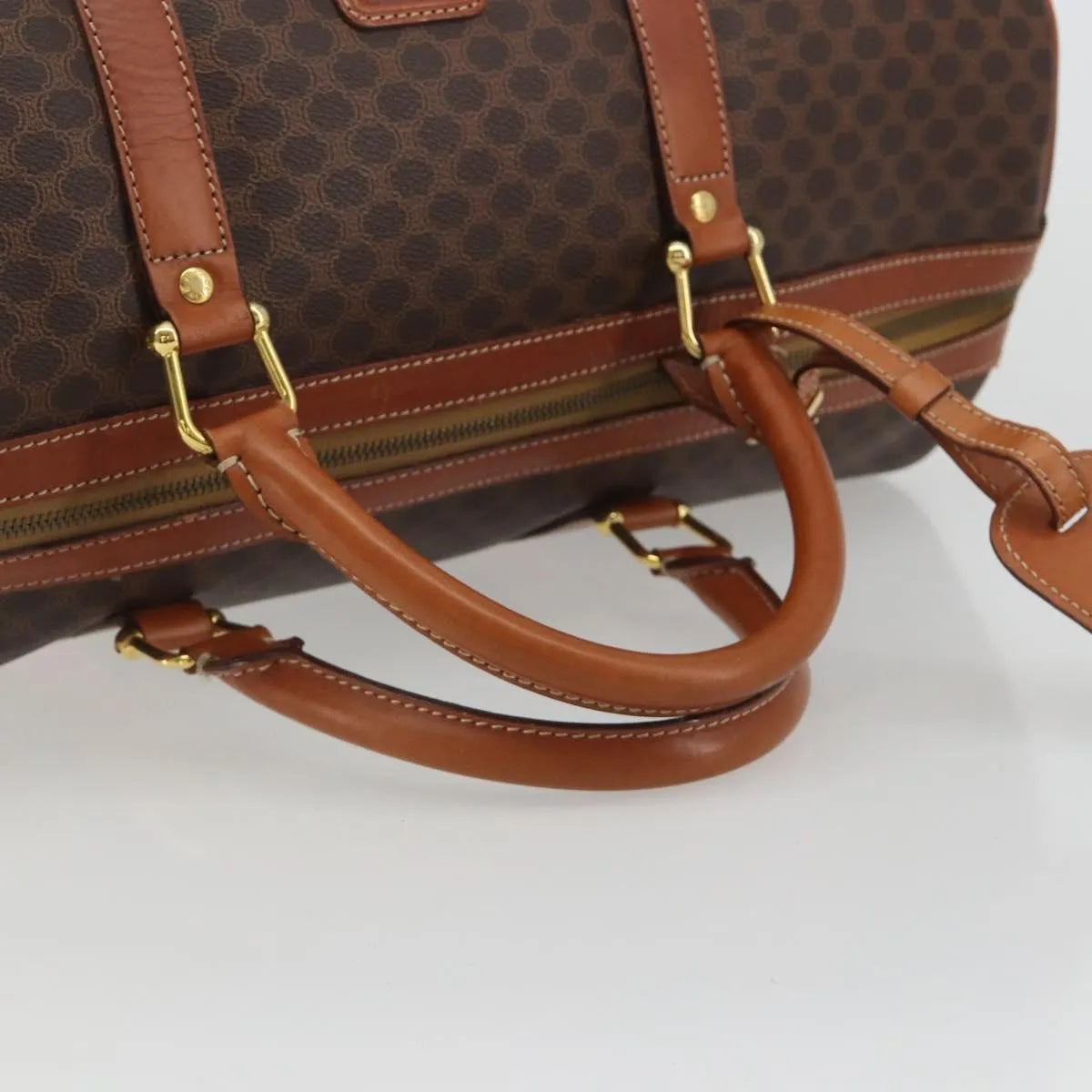 Celine Vintage Duffle Canvas And Leather Brown Canvas Travel Bag Bag (Pre-Owned)