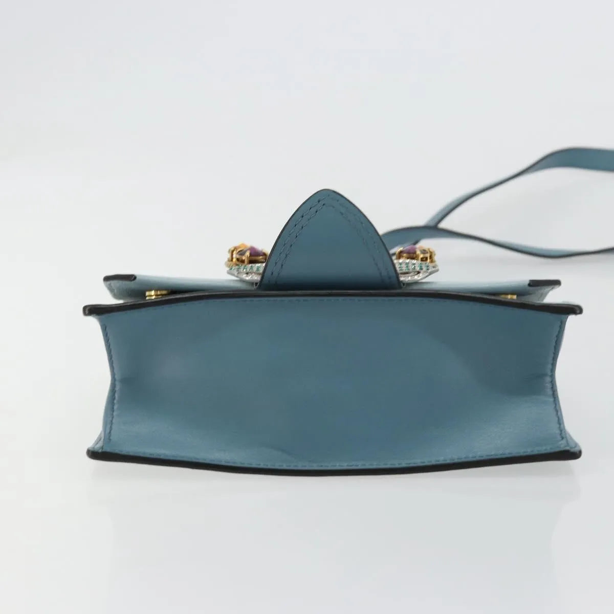 Miu Miu Madras Crystal Buckle Leather Blue Leather Shoulder Bag Bag (Pre-Owned)