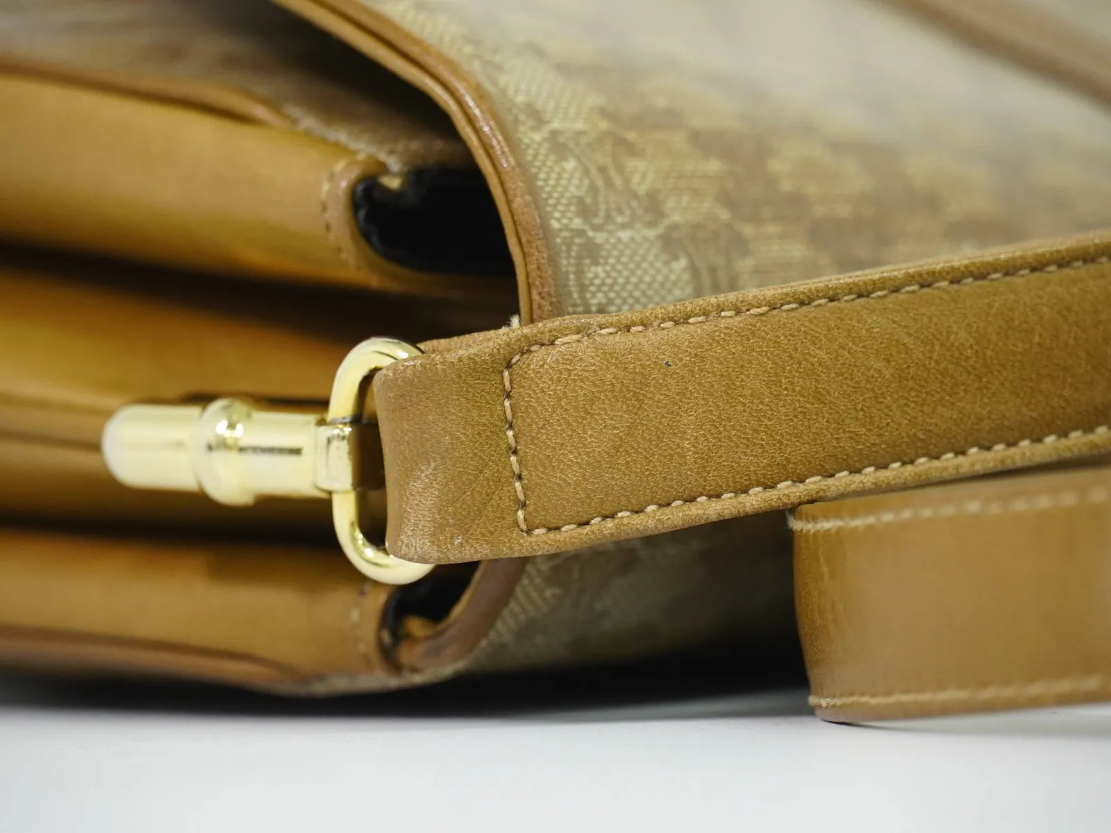 Celine Vintage Macadam Canvas And Leather Beige Canvas Shoulder Bag Bag (Pre-Owned)