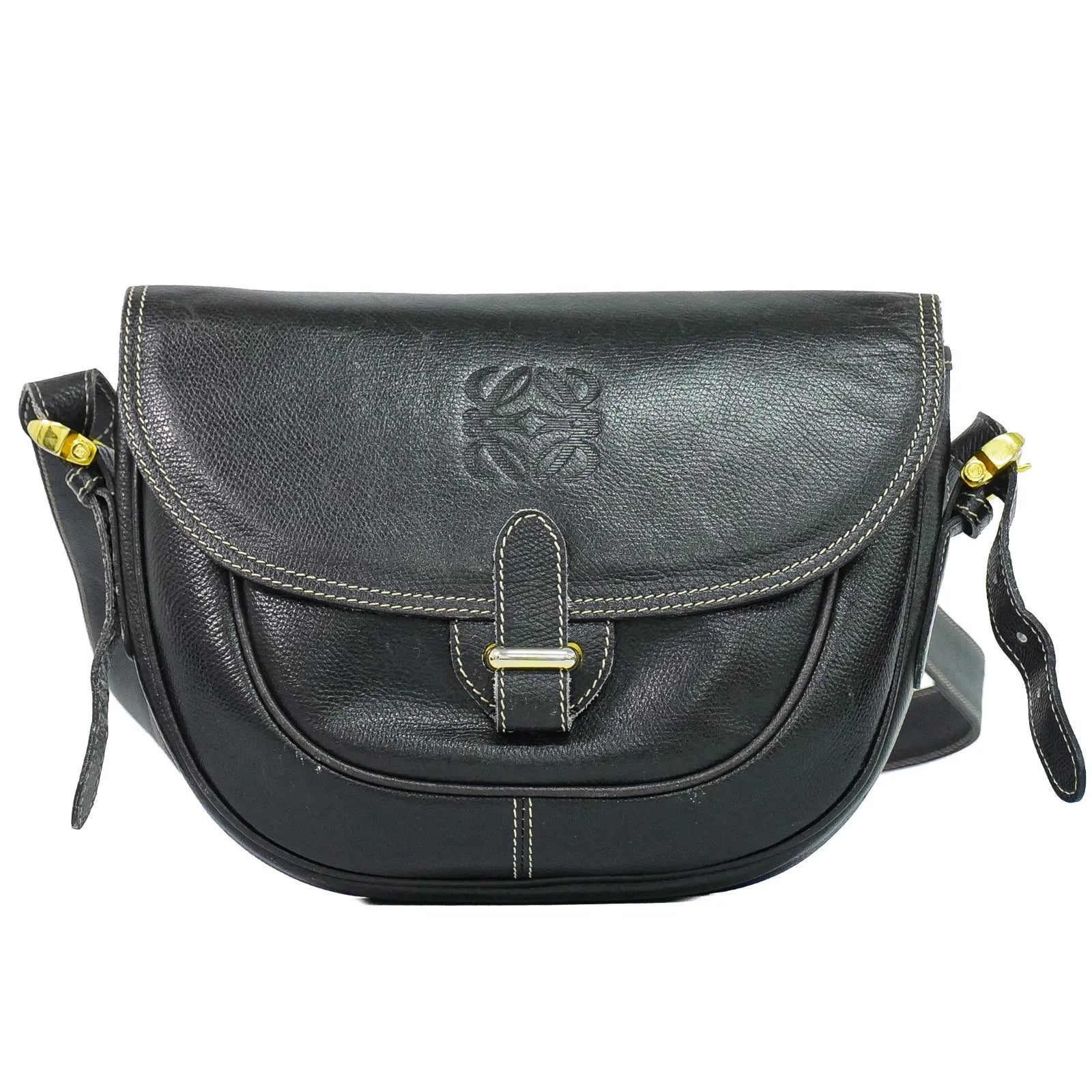 Loewe Anagram Leather Black Leather Shoulder Bag Bag (Pre-Owned)