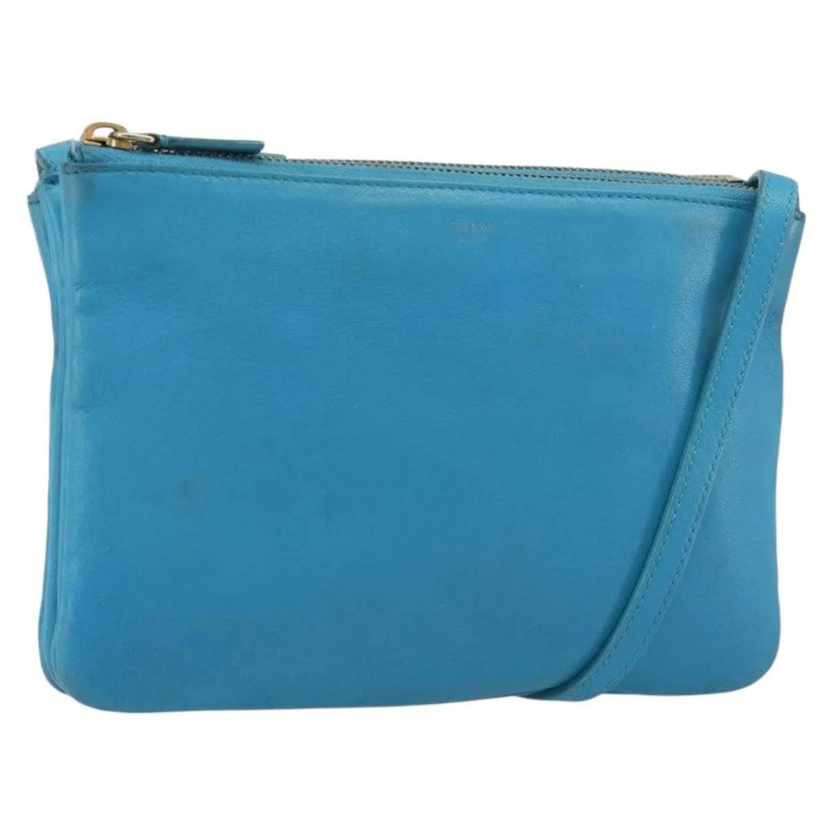 Celine Trio Leather Blue Leather Shoulder Bag Bag (Pre-Owned)
