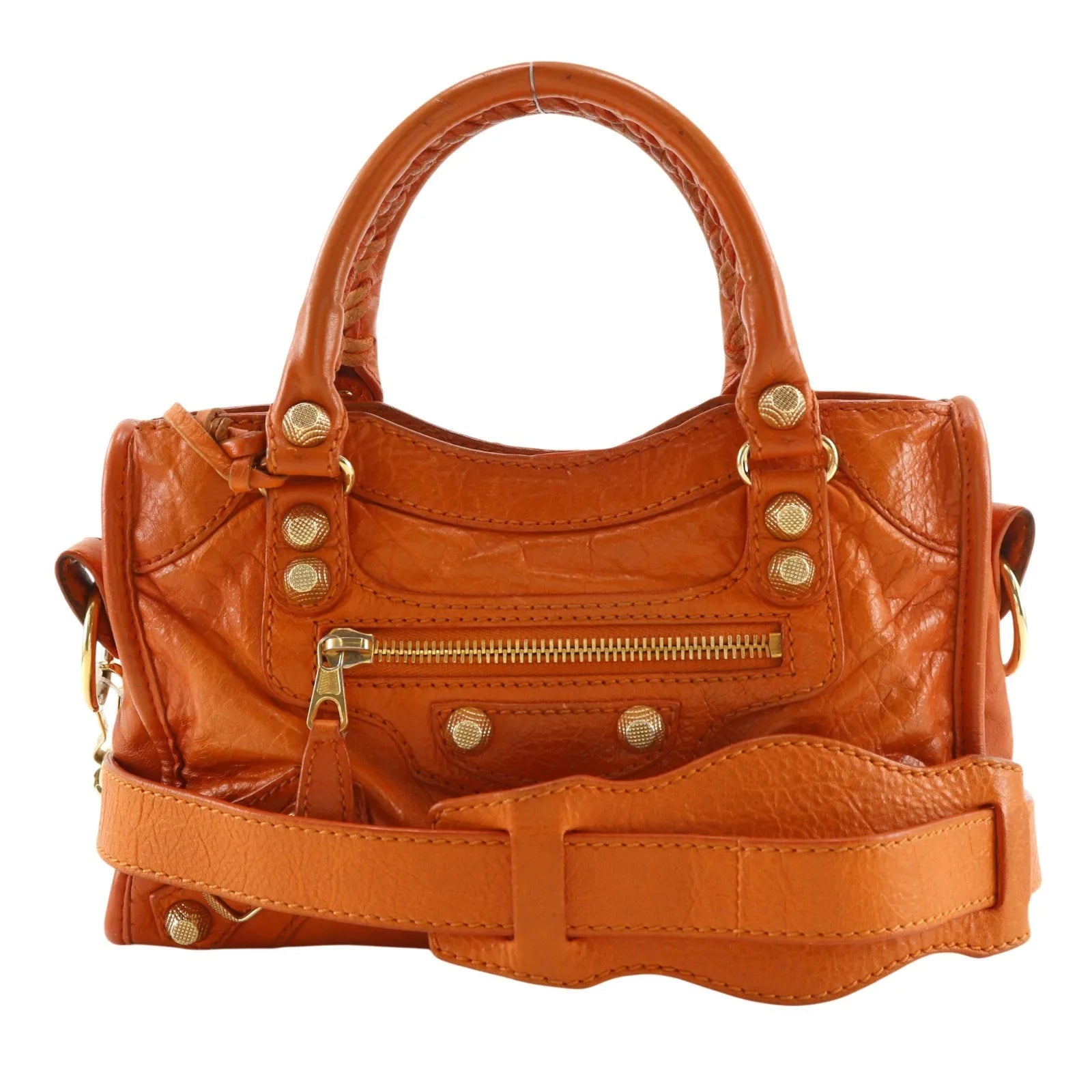 Balenciaga City Classic Studs Leather Orange Calfskin Handbag (Pre-Owned)