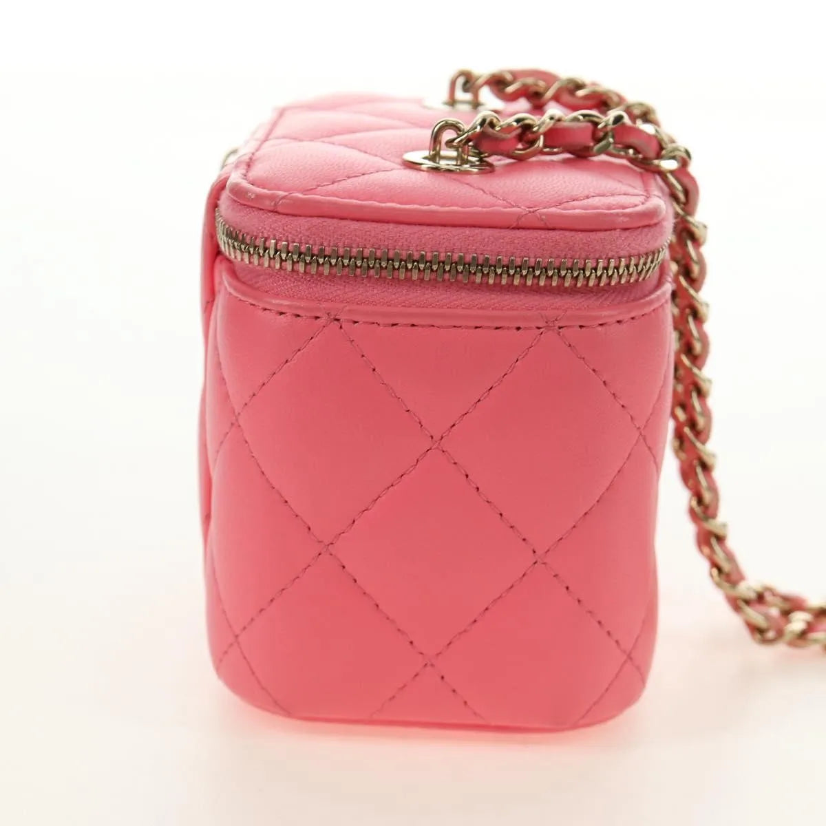 Chanel Classic Vanity Case With Chain Quilted Lambskin Pink Leather Handbag (Pre-Owned)
