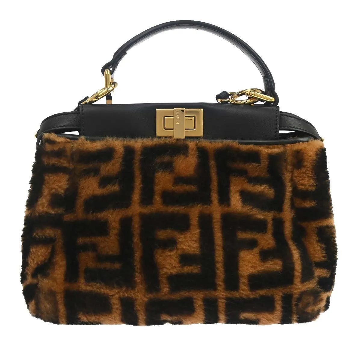 Fendi Peekaboo Zucca Shearling Brown Fur Handbag (Pre-Owned)