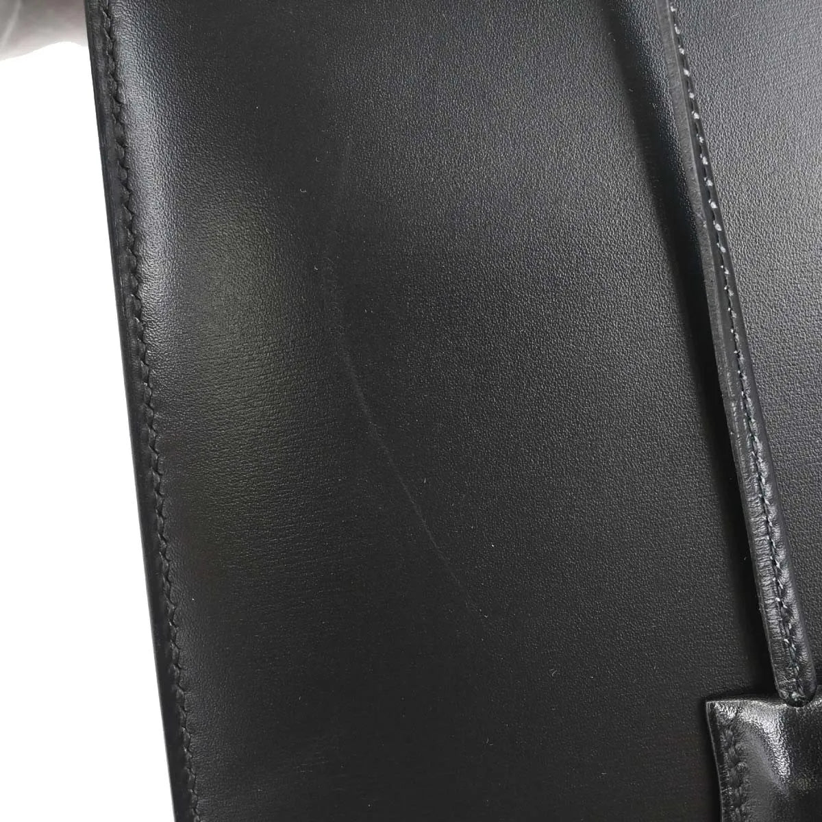 Hermes Kelly Handbag Black Box Calf With Gold Hardware Black Leather Handbag (Pre-Owned)