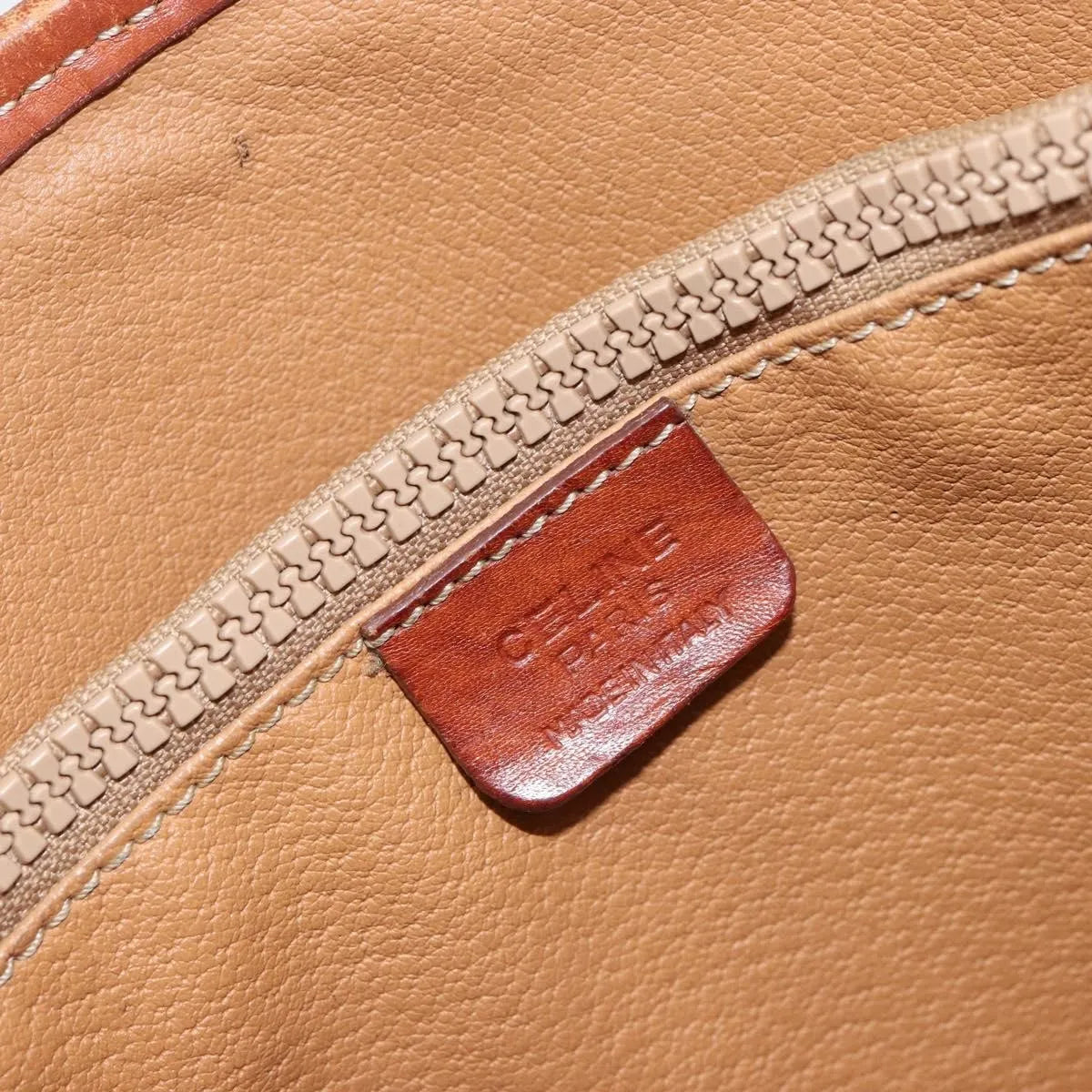 Celine Vintage Macadam Shopper Tote Canvas And Leather Brown Canvas Tote Bag Bag (Pre-Owned)