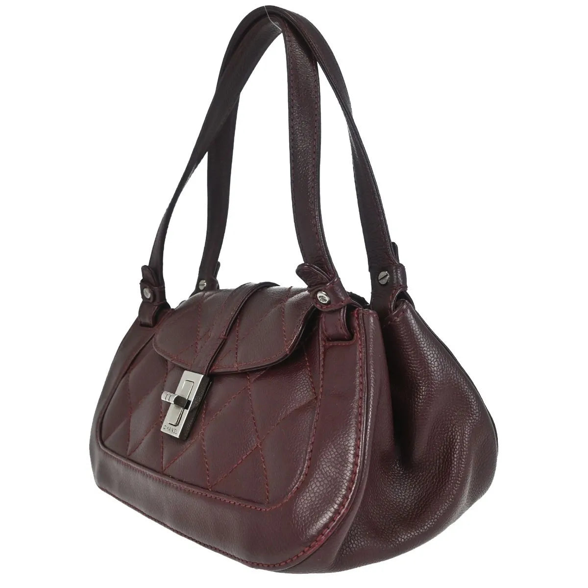 Chanel Mademoiselle Lock Shoulder Bag Quilted Caviar Burgundy Leather Shoulder Bag Bag (Pre-Owned)