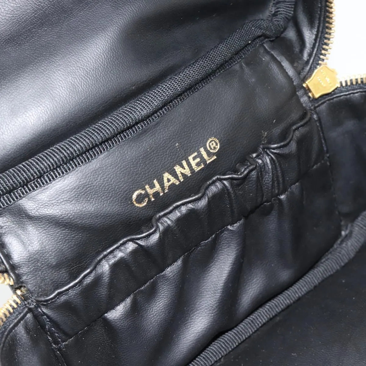 Chanel Vintage Timeless Cosmetic Case Patent Black Patent_Leather Handbag (Pre-Owned)