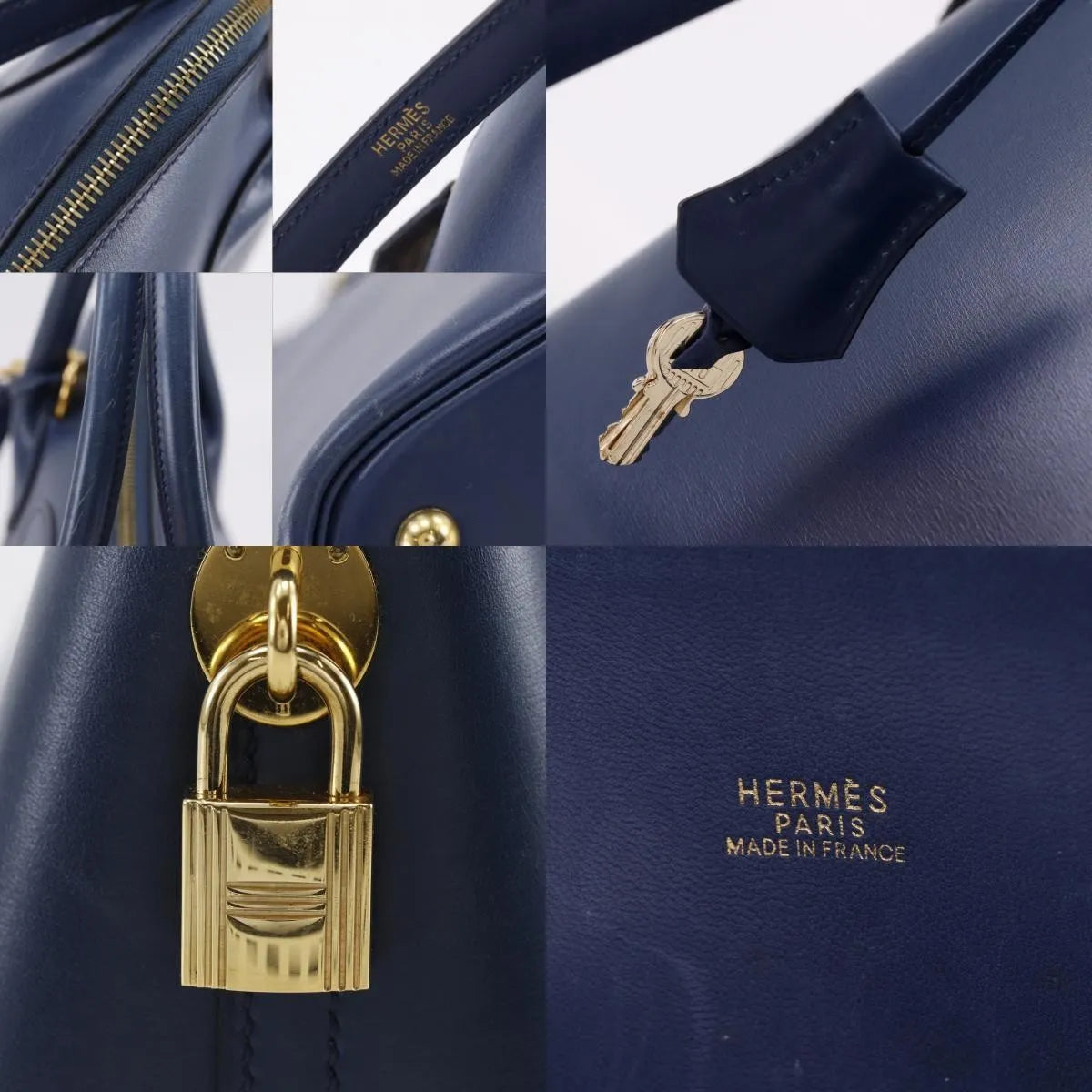 Hermes Bolide Box Calf Navy Leather Handbag (Pre-Owned)