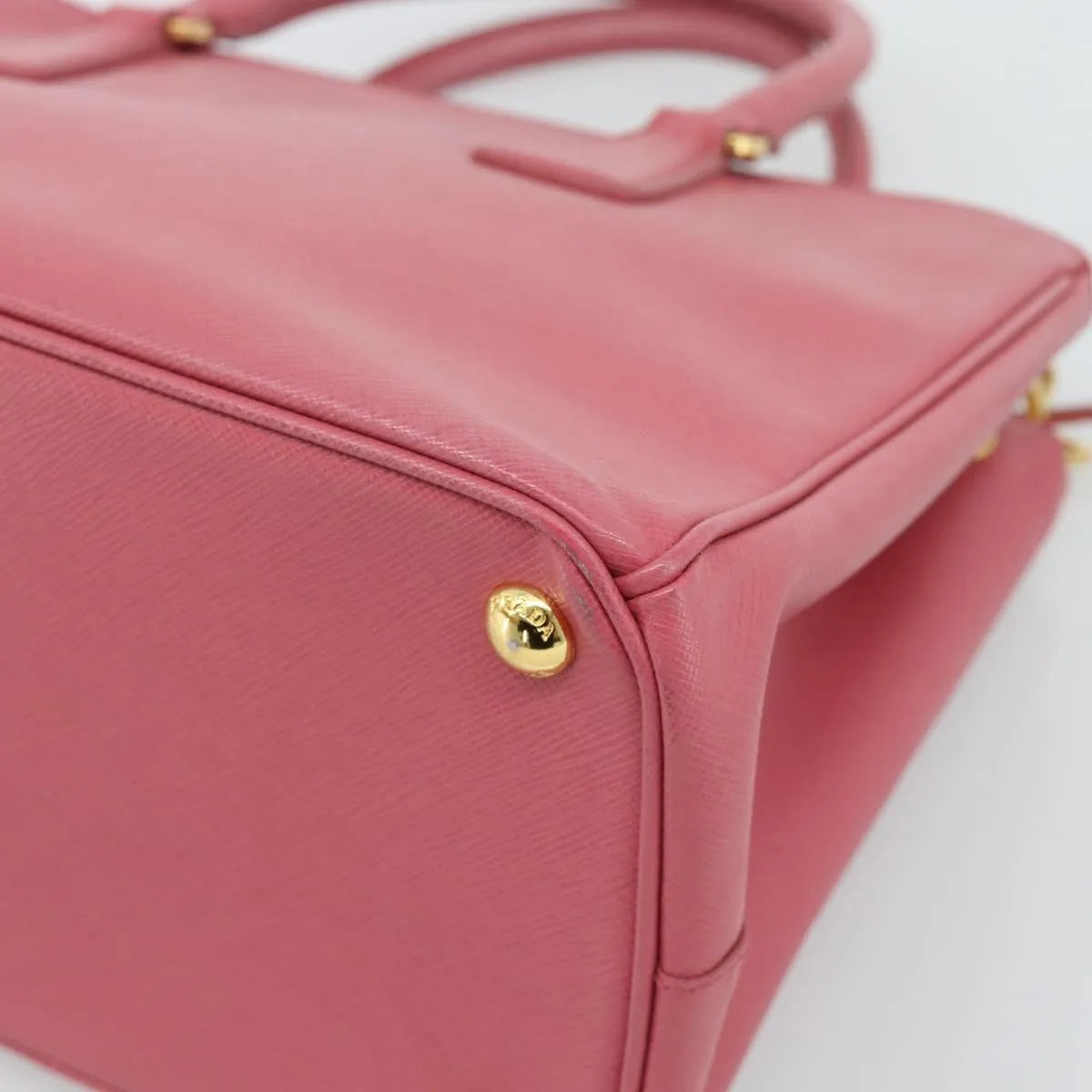 Prada Galleria Double Zip Tote Saffiano Leather Pink Leather Handbag (Pre-Owned)
