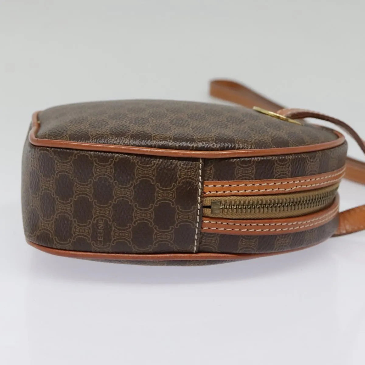 Celine Vintage Macadam Circle Logo Canvas And Leather Brown Canvas Shoulder Bag Bag (Pre-Owned)