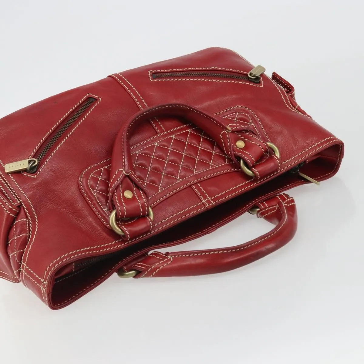 Celine Boogie Satchel Leather Red Leather Handbag (Pre-Owned)