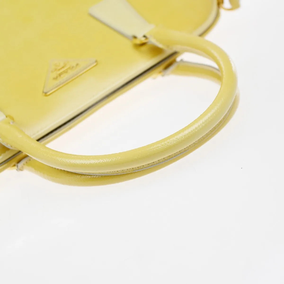 Prada Open Promenade Saffiano Leather Yellow Leather Handbag (Pre-Owned)
